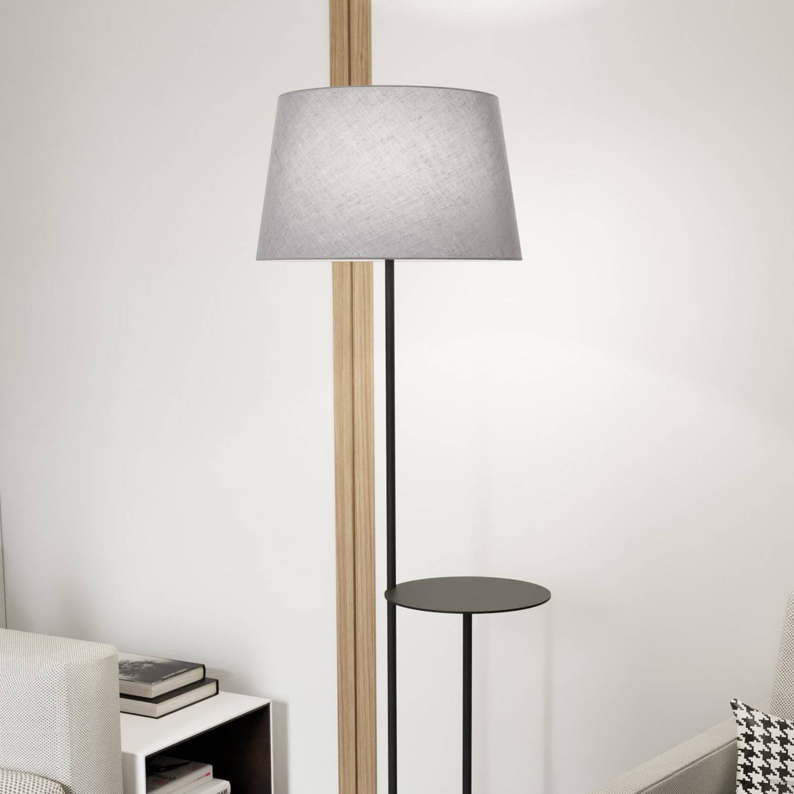 Hotelowa lampa podłogowa, szary/czarny, wysokość 150 cm, tkanina/metal