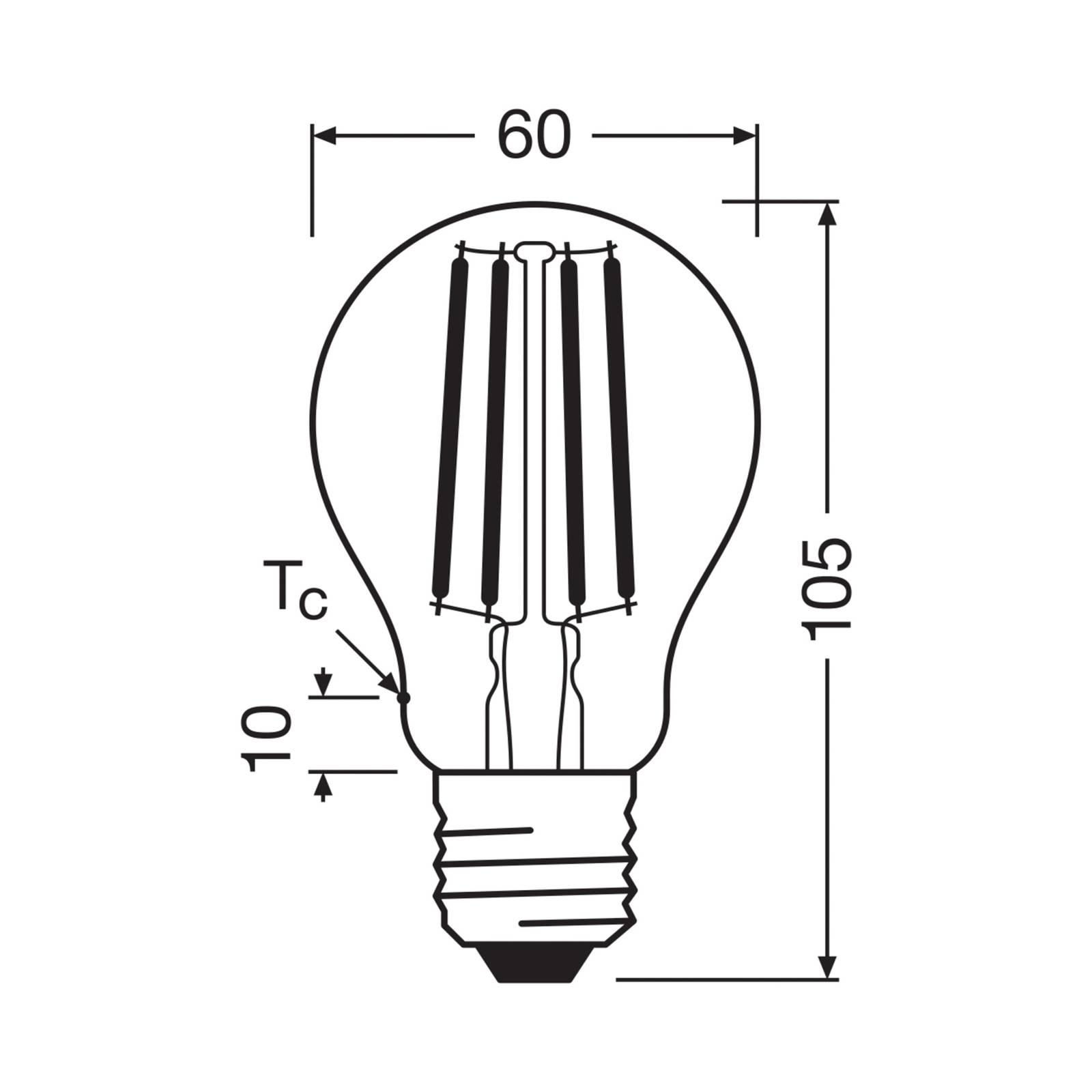 OSRAM LED tradisjonell glødepære E27 7,2W filament 2 700K 1521lm 2-pk