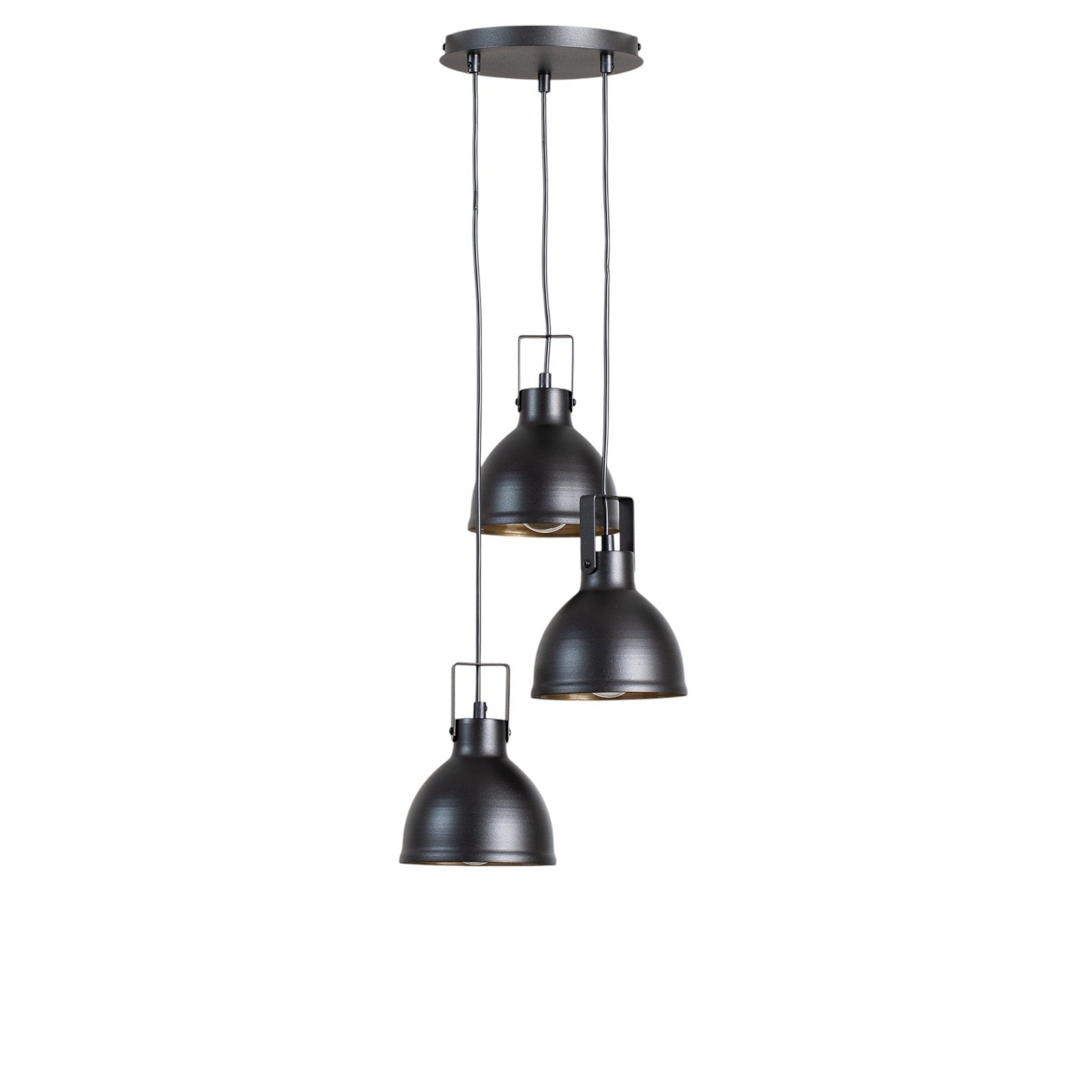 Lámpara colgante Trial, 3 luces, rotunda, negro/dorado