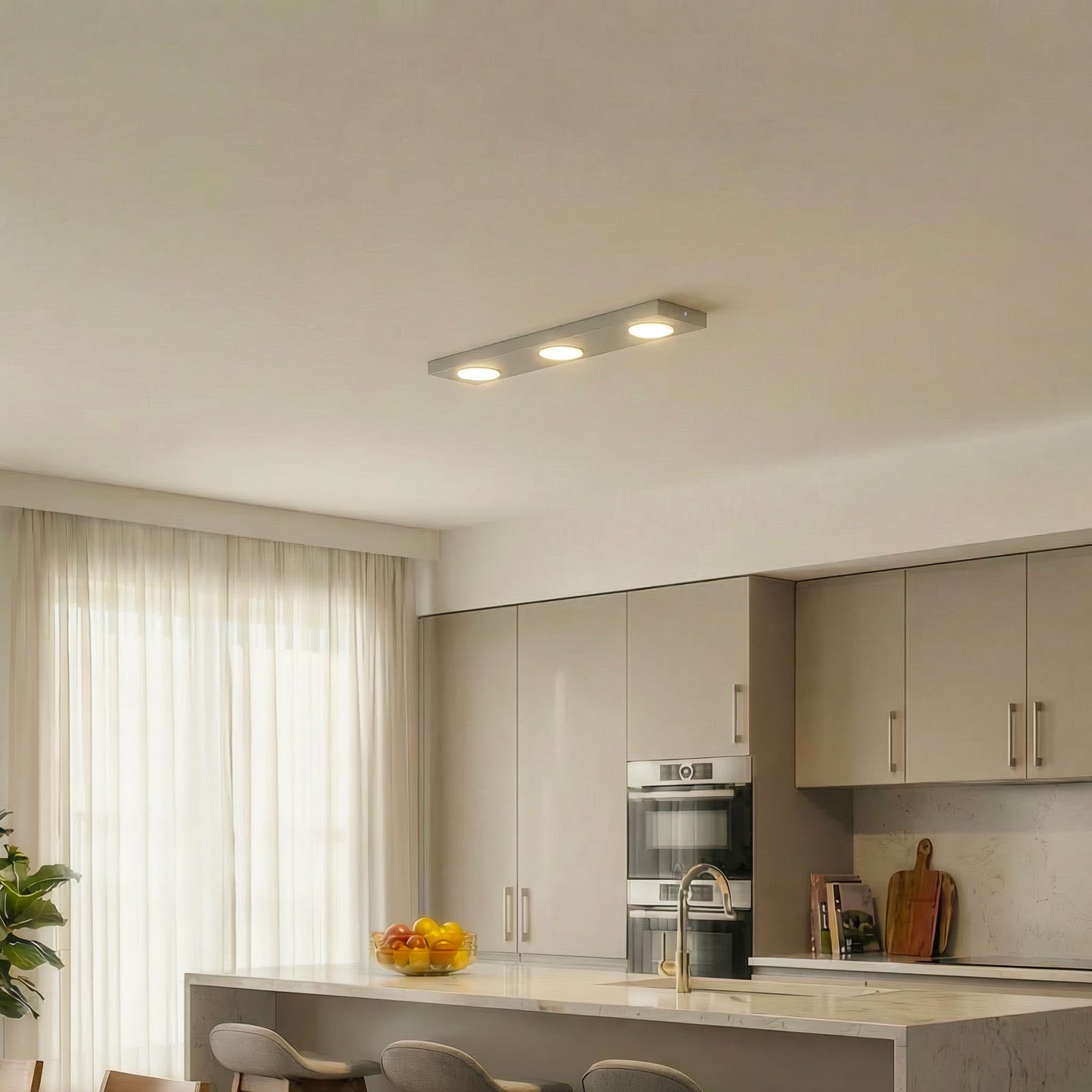 Deckenlampe Hero grau-beige, 55 x 12 cm, 3-fl., Metall GX53