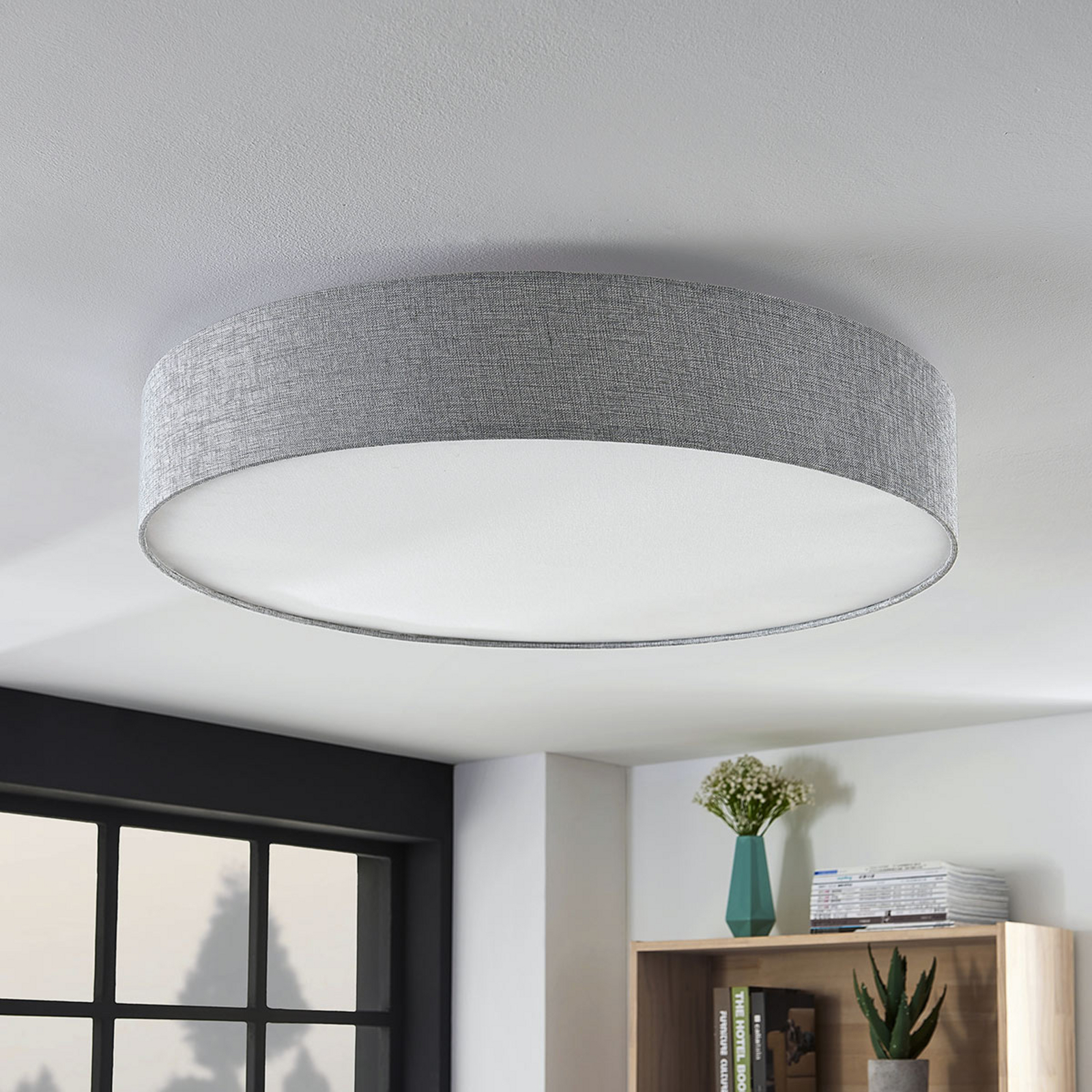 Deckenlampe Gordana aus grauem Leinen kaufen | Lampenwelt.de