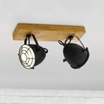 Gatebeck stropni reflektor, drvo/crno, 2 žarulje, drvo