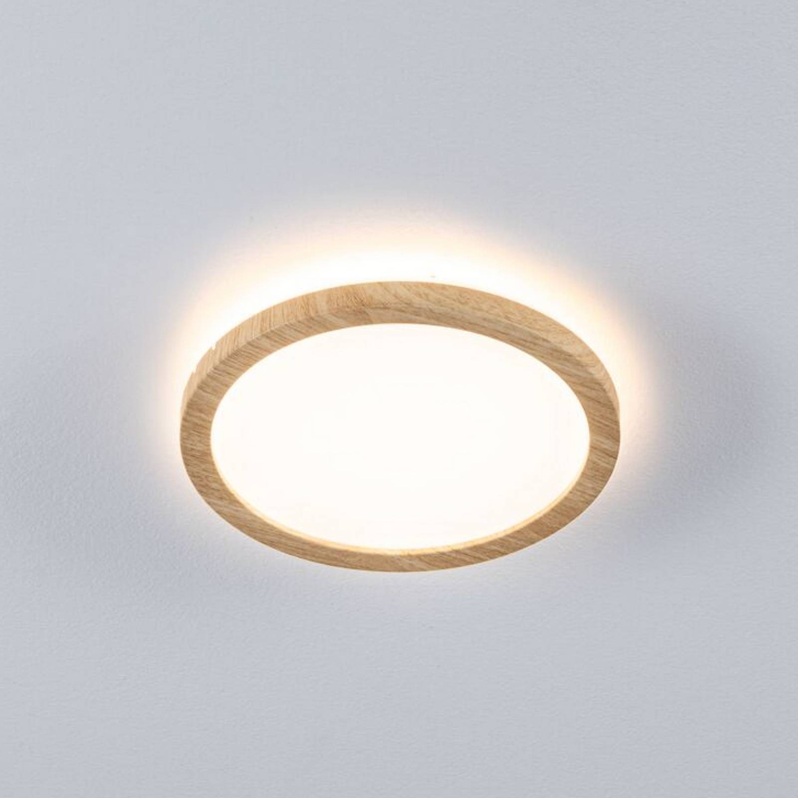 Panel LED Paulmann Atria Shine, średnica 19 cm, drewno, IP44, 3000 K,