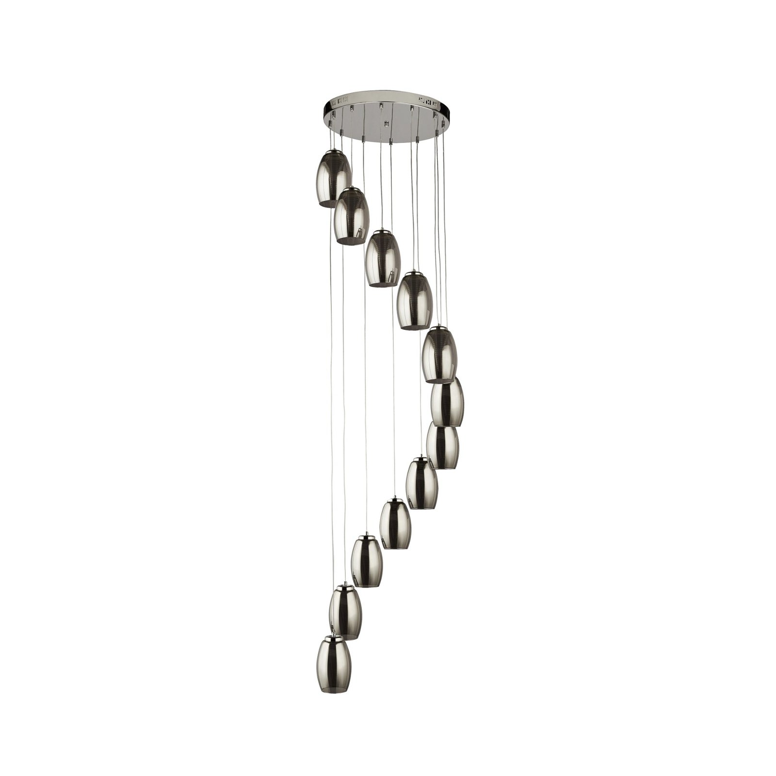 Suspension LED Cyclone, 12 lampes, fumé, verre