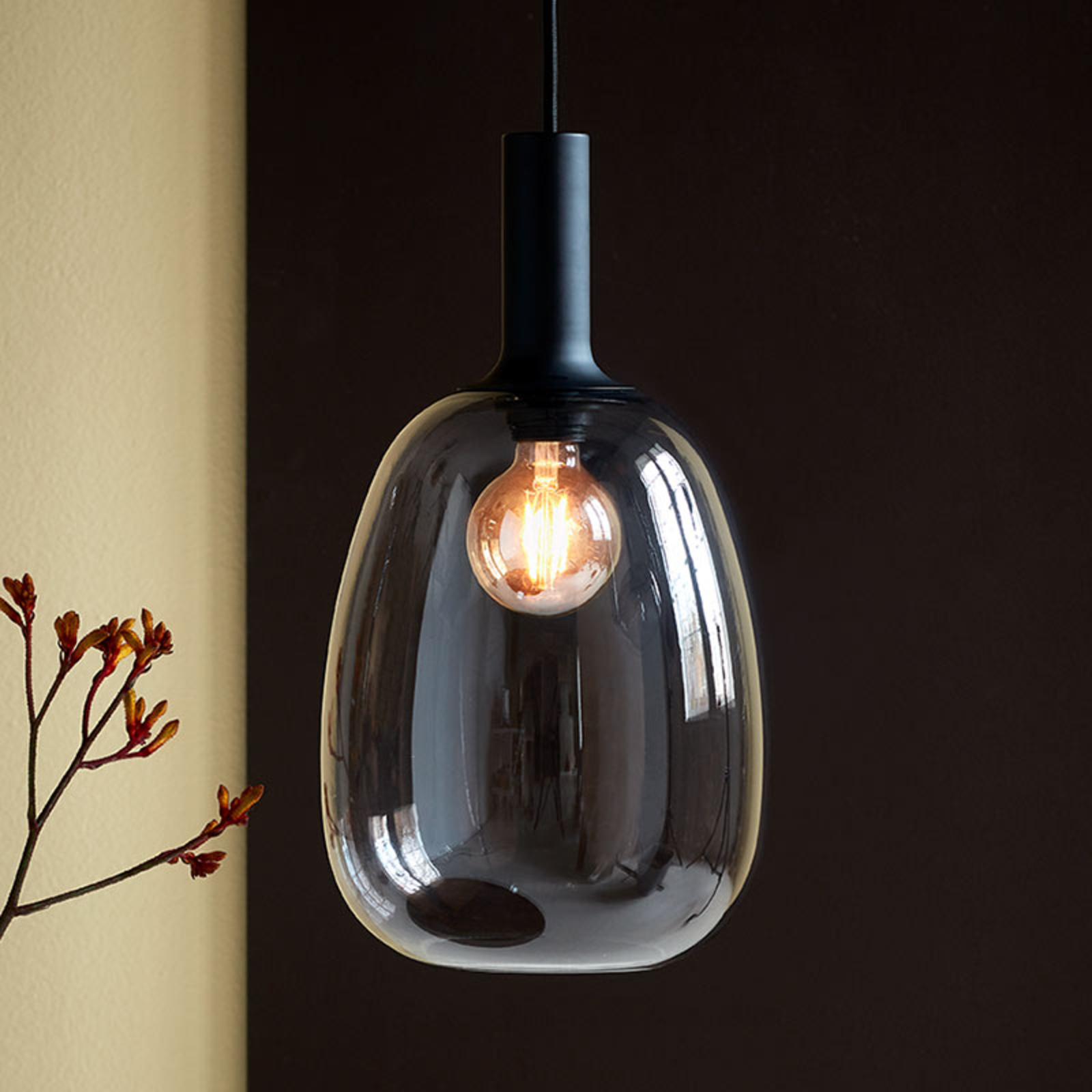 Nordlux Alton hanging light, smoky grey Ø 23 cm, for Living / Dining Room, glass, metal, E27, 60 W, energy efficiency: A++, H: 43 cm