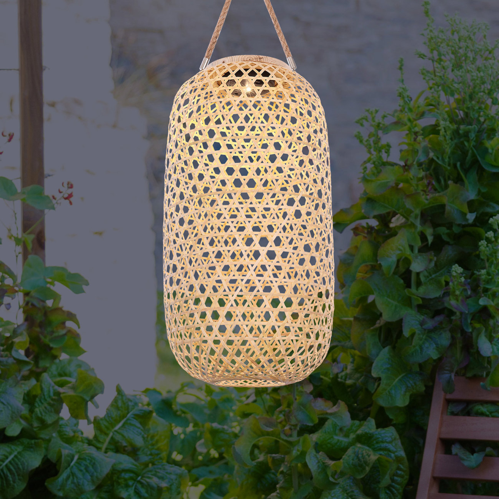 Lampe solaire LED 33671 lanterne en bambou tressé