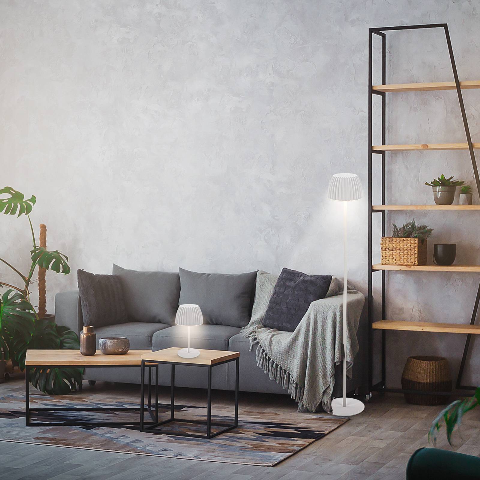 LED-Akku-Stehlampe Brilo unplugged Riffle, weiß, Touchdimmer günstig online kaufen