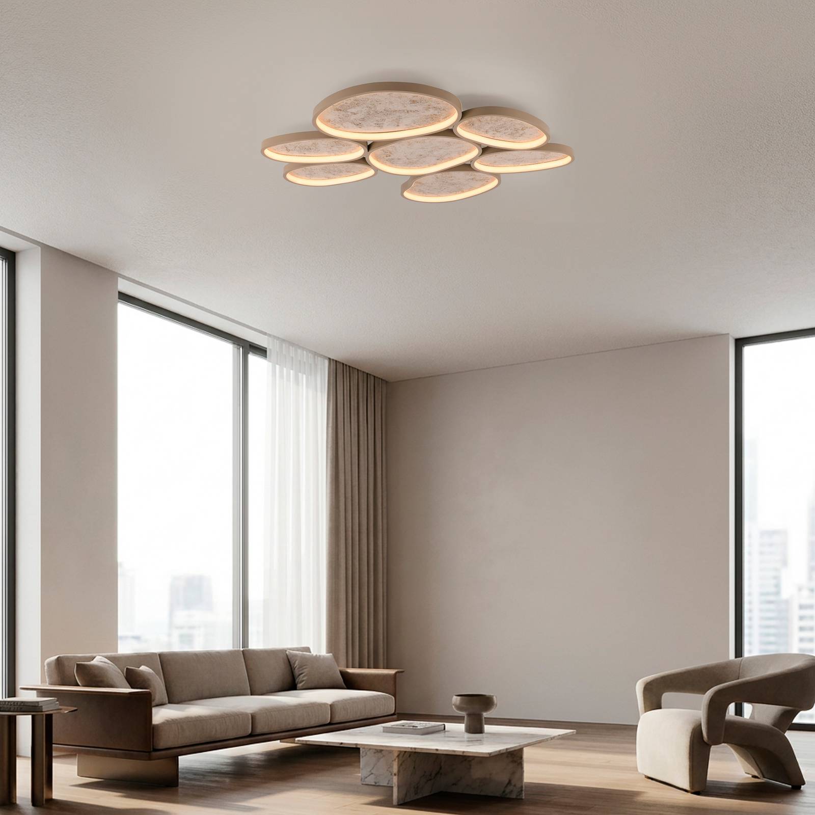Lampa sufitowa LED Moonbraker 7, kolor piaskowo-beżowy, 3 000 K, ściemniana