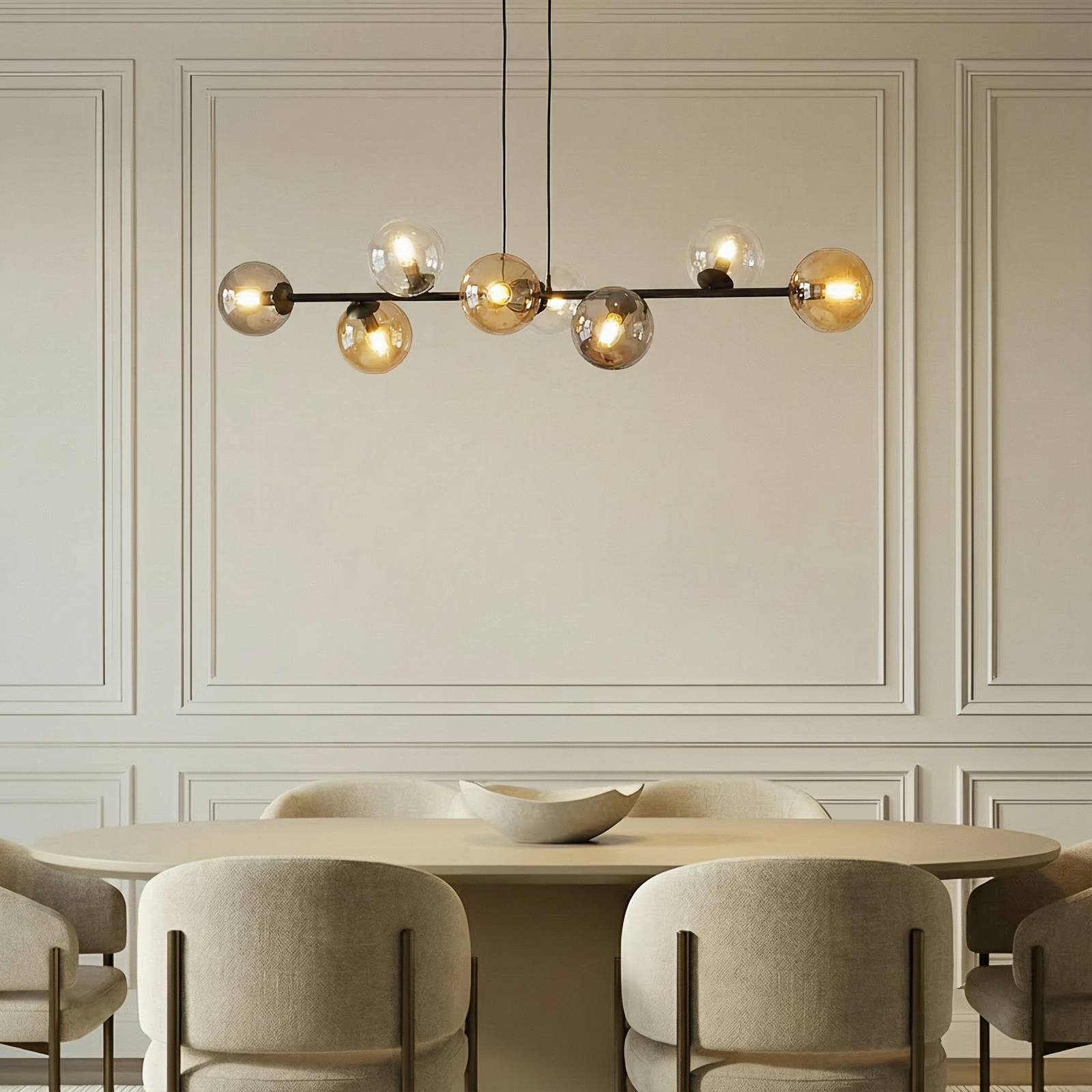 Hängeleuchte Glassy, 8-flammig, schwarz, grafit/amber/klar günstig online kaufen