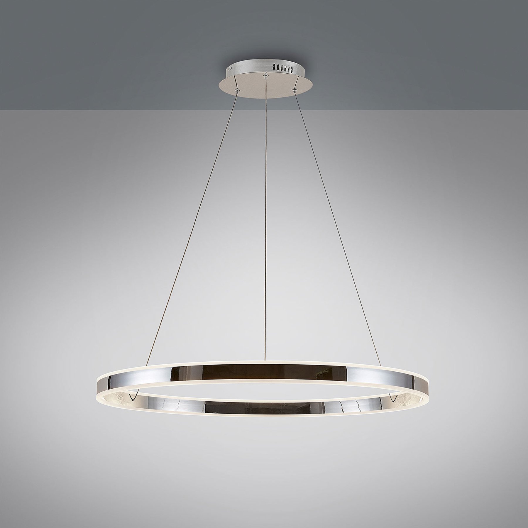 Lucande Dimmable LED pendant light Lyani in chrome, 80 cm, for Living / Dining Room, metal, acrylic, 31 W, energy efficiency: A+