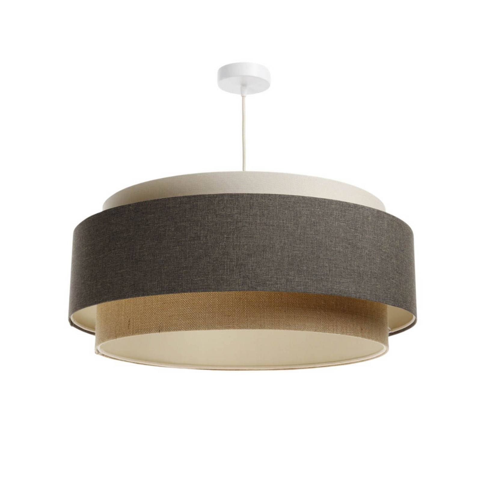 DUM-050 Hängeleuchte boho elegant E27 1x40W Stoff strukturiert auf PVC-Kunststoff weiß grau braun H95cm Ø60cm dimmbar - Bps Koncept