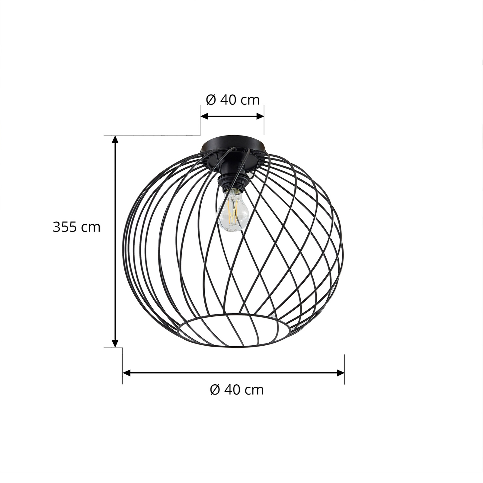 Stropna svetilka Lindby Danika, Ø 40 cm, črna, kovina