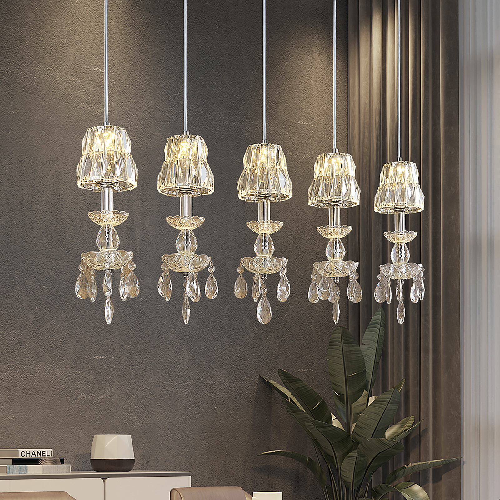 Lucande Yasanie LED hanglamp, 5-lamps, lang