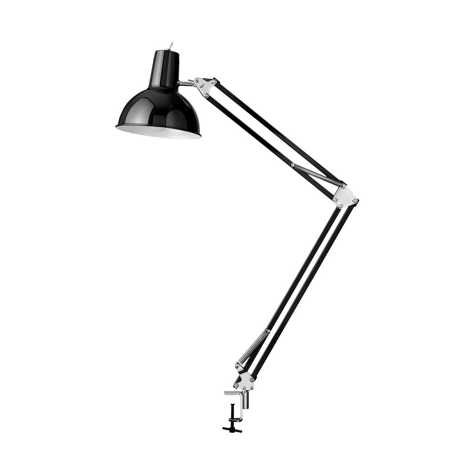 midgard Federzug table lamp with a clamp, black, for Living / Dining Room, aluminium, steel, fabric, E27, 60 W, W: 20 cm, H: 80 cm
