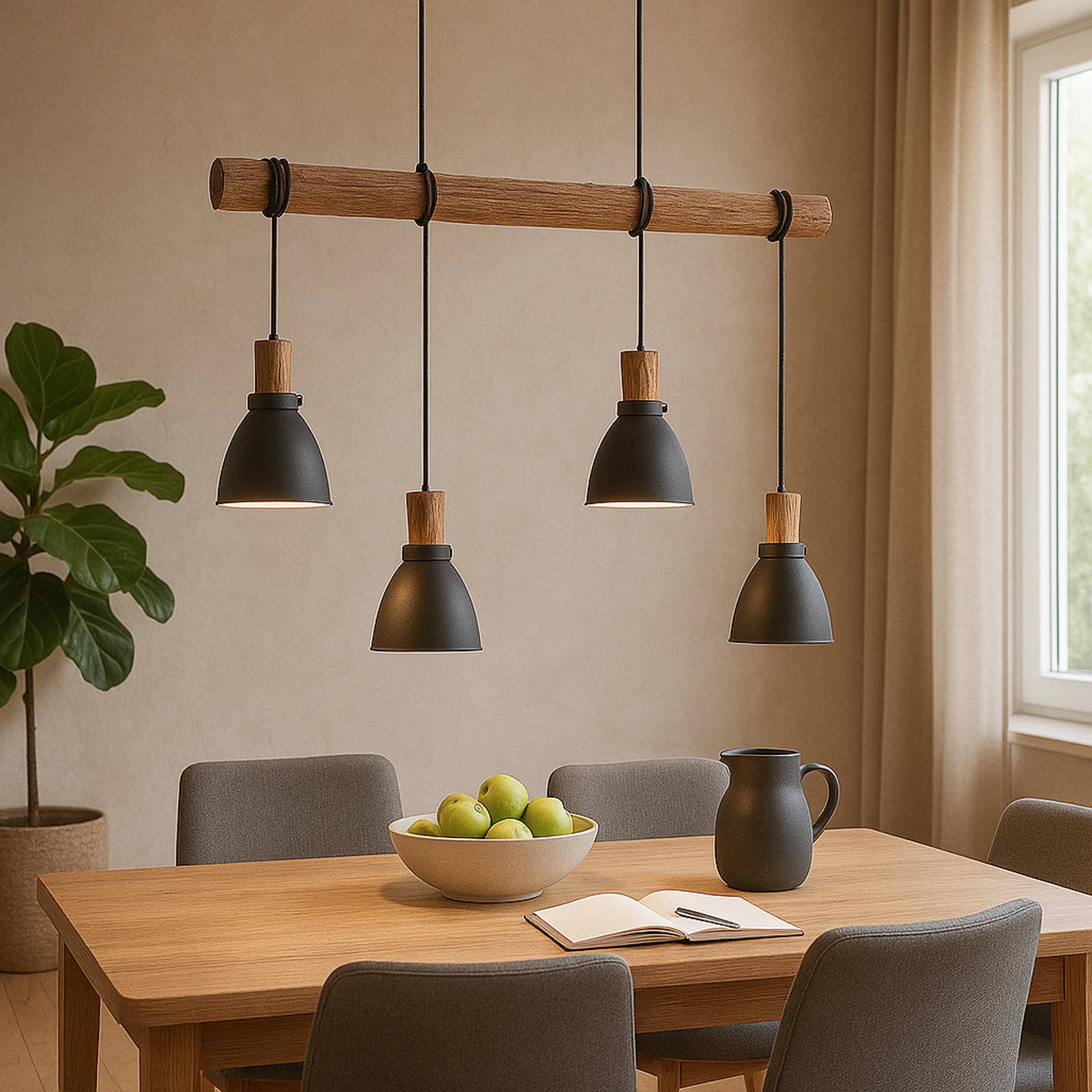 Lindby hanglamp Trebale, E14, Ø 15 cm, 4-lamps, hout