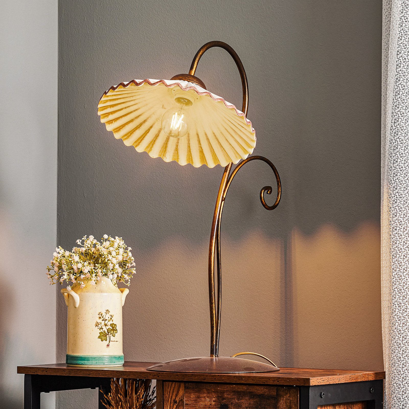 Rosina asztali lámpa bronz, kerámiabúrával