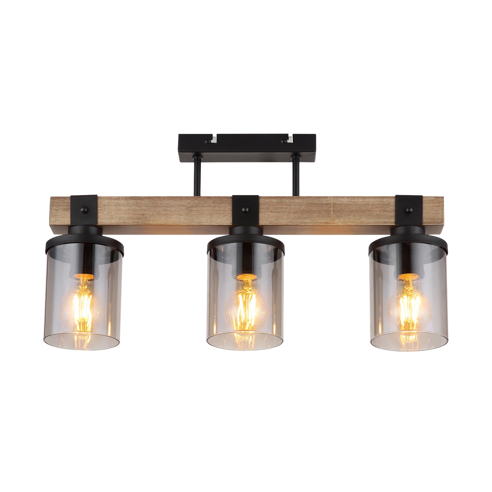Lila ceiling light with a wooden beam, 3-bulb