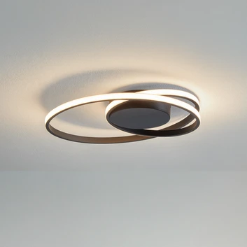 Lindby LED plafondlamp Youna, zwart, aluminium, 39 cm, dimbaar