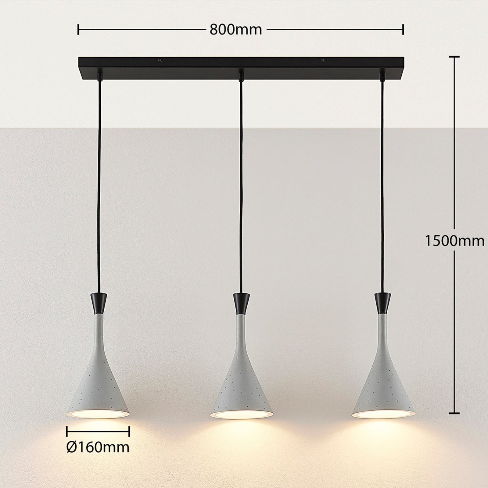 Flynn 3 Pendant Concrete - Lindby