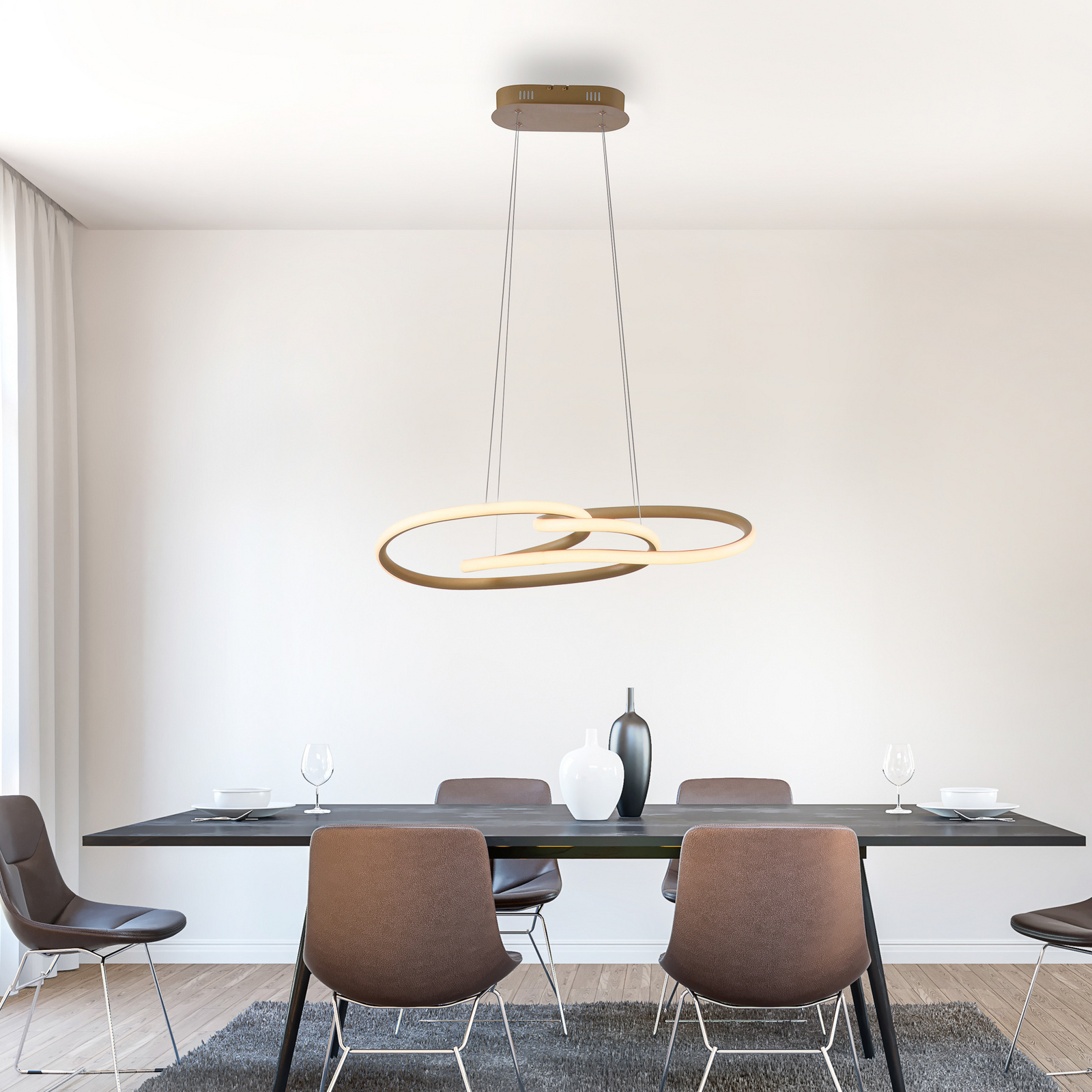 LED pakabinamas šviestuvas „TWIST“, smėlio spalvos, ilgis 76 cm, metalinis LED pakabinamas šviestuvas „TWIST“, smėlio spalvos, ilgis 76 cm, metalinis