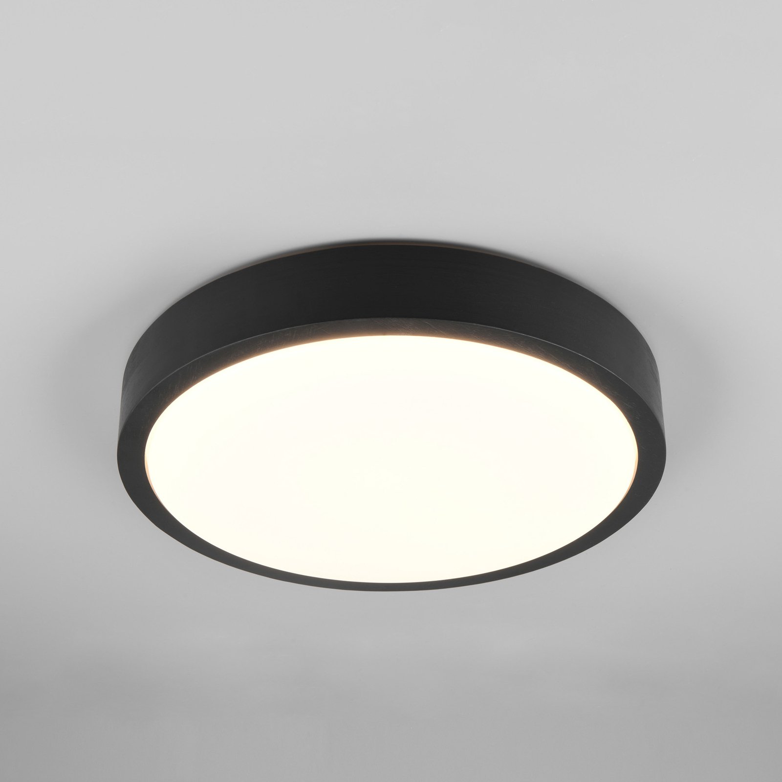 Iseo LED mennyezeti lámpa, fekete, Ø 40 cm, fényerőszabályzó, fa