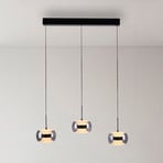 LED-hengelampe Fumea, lengde 71 cm, svart/røykfarget glass, CCT, 3 lyskilder
