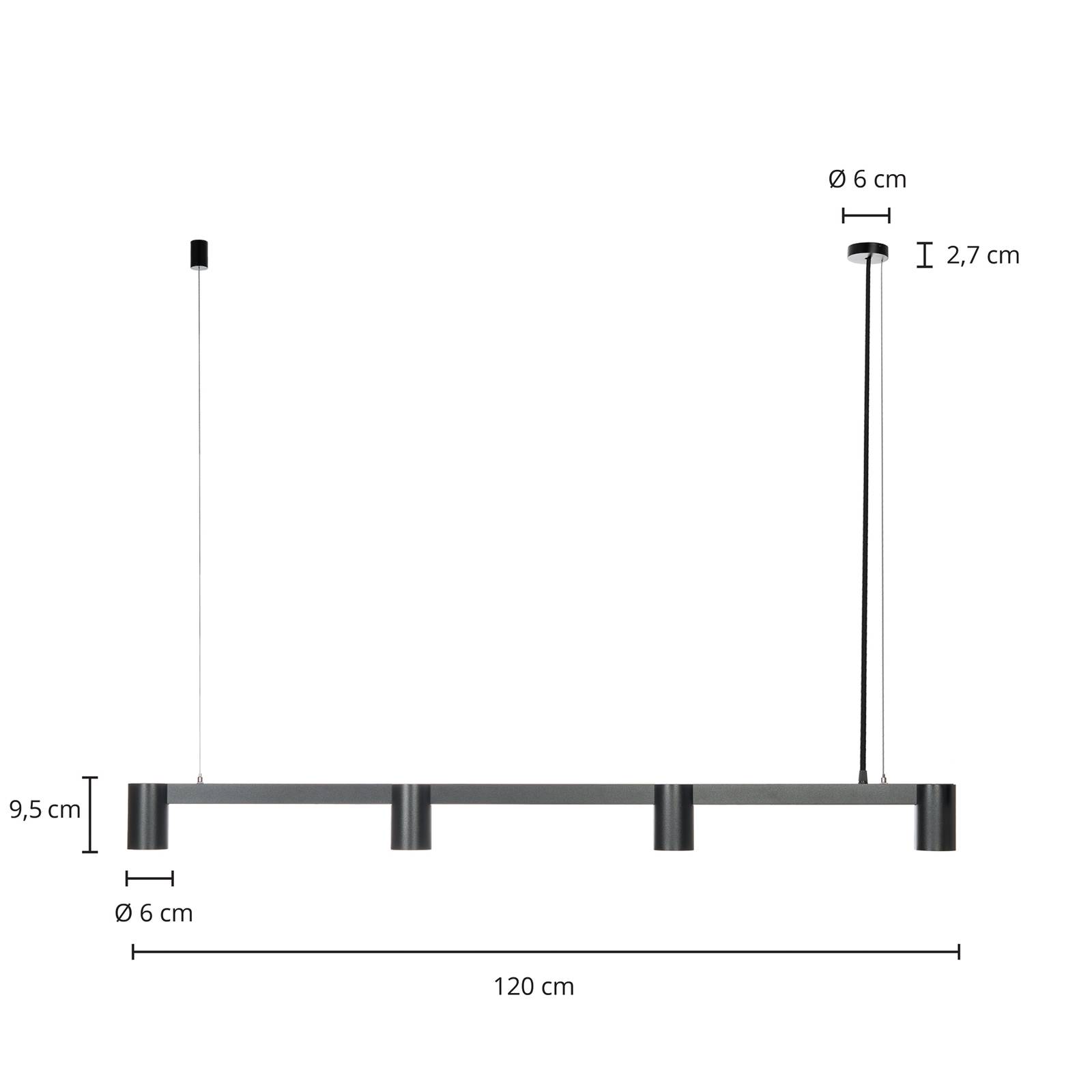 Lampa wisząca Arcchio Brinja, czarna, 120 cm, 4-punktowa, GU10