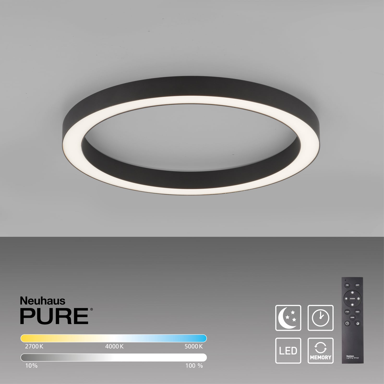 Plafonnier LED Lines Round, graphite, Ø 50 cm, CCT - PURE Plafonnier LED Lines Round, graphite, Ø 50 cm, CCT - PURE