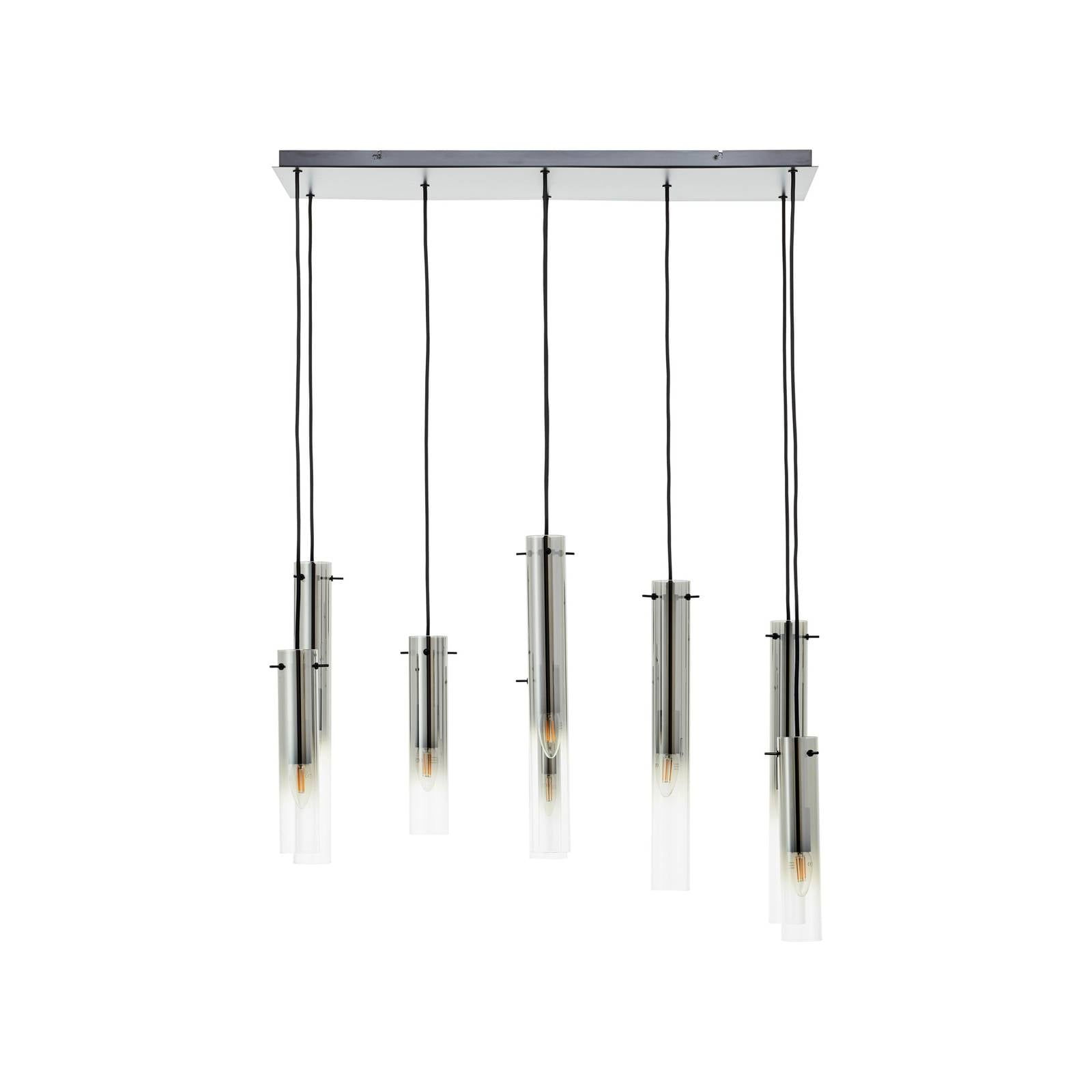 Hängelampe Glasini, Länge 80 cm, rauchgrau, 8-flg., Glas