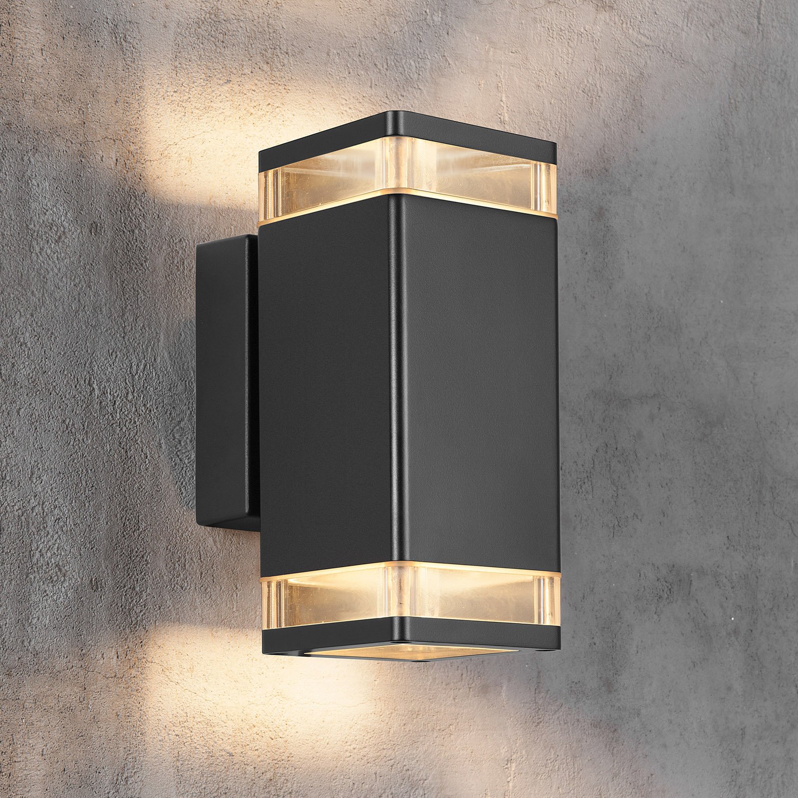 Elm outdoor wall light in black, two-bulb