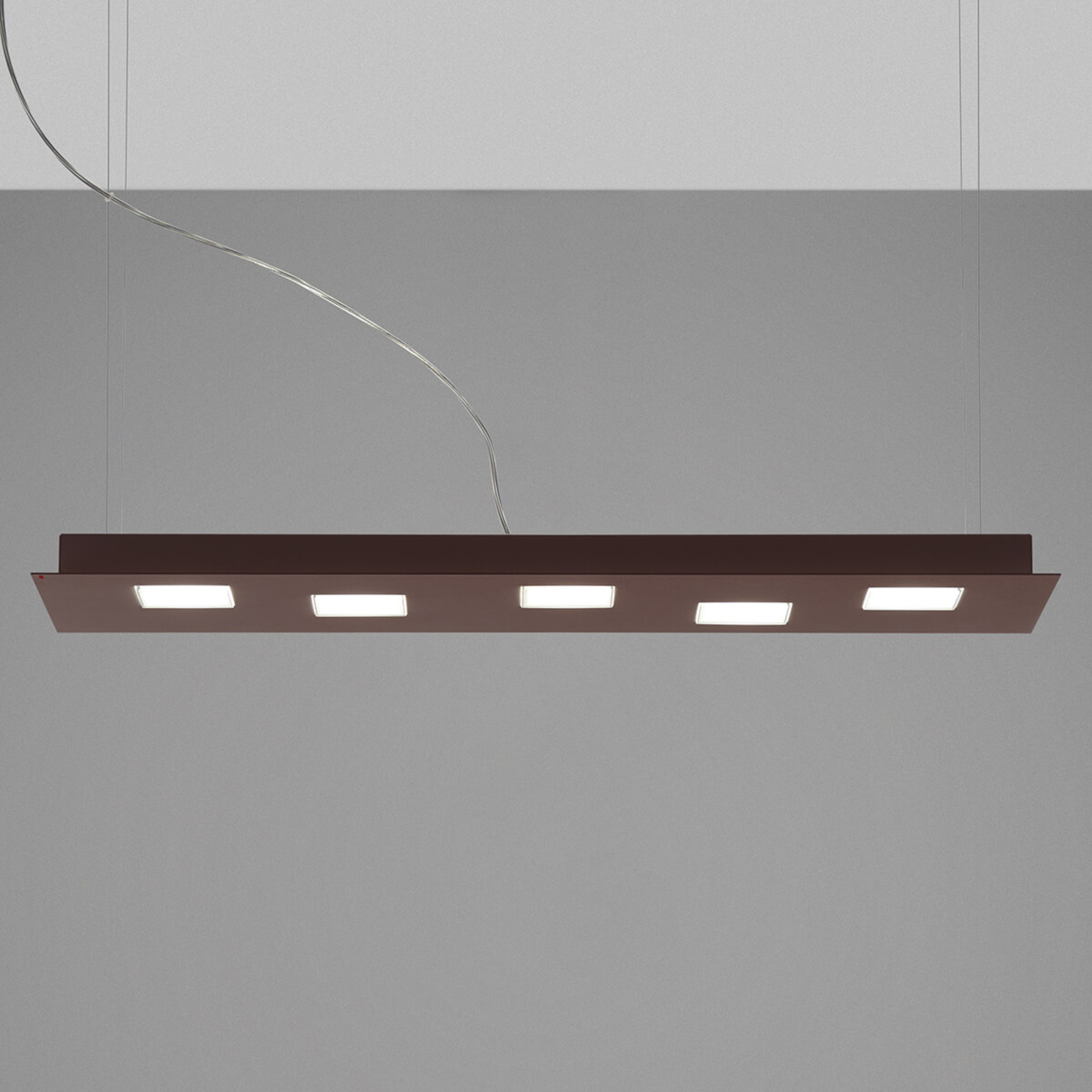 Langwerpige LED hanglamp Quarter in bruin