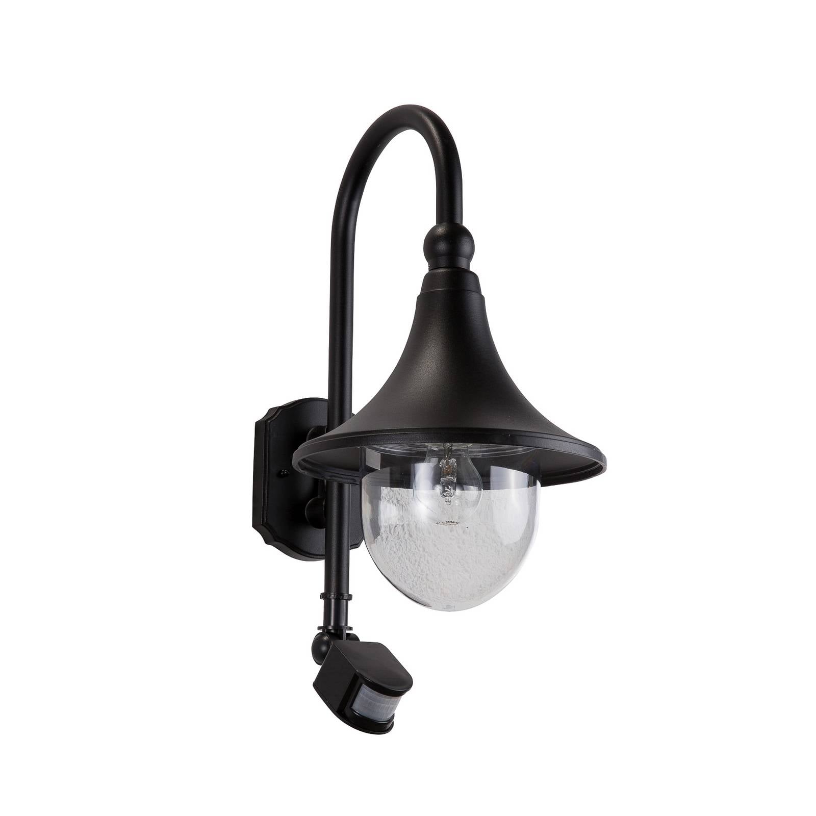 Lindby Außenwandleuchte Daphne, schwarz, Sensor, Metall, E27