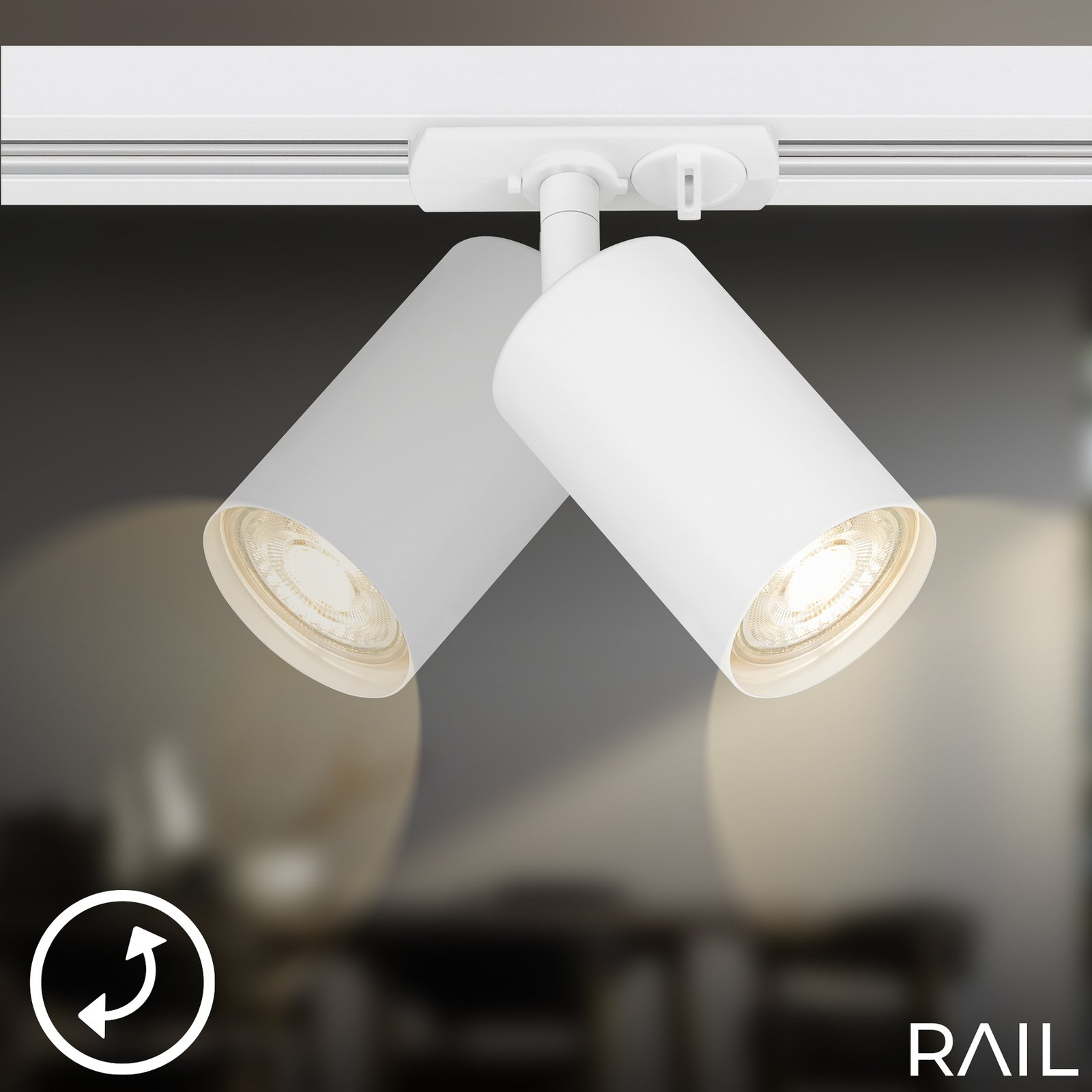 HV track lighting system Rail, white, 6-bulb, 2.25 m, corner connector 