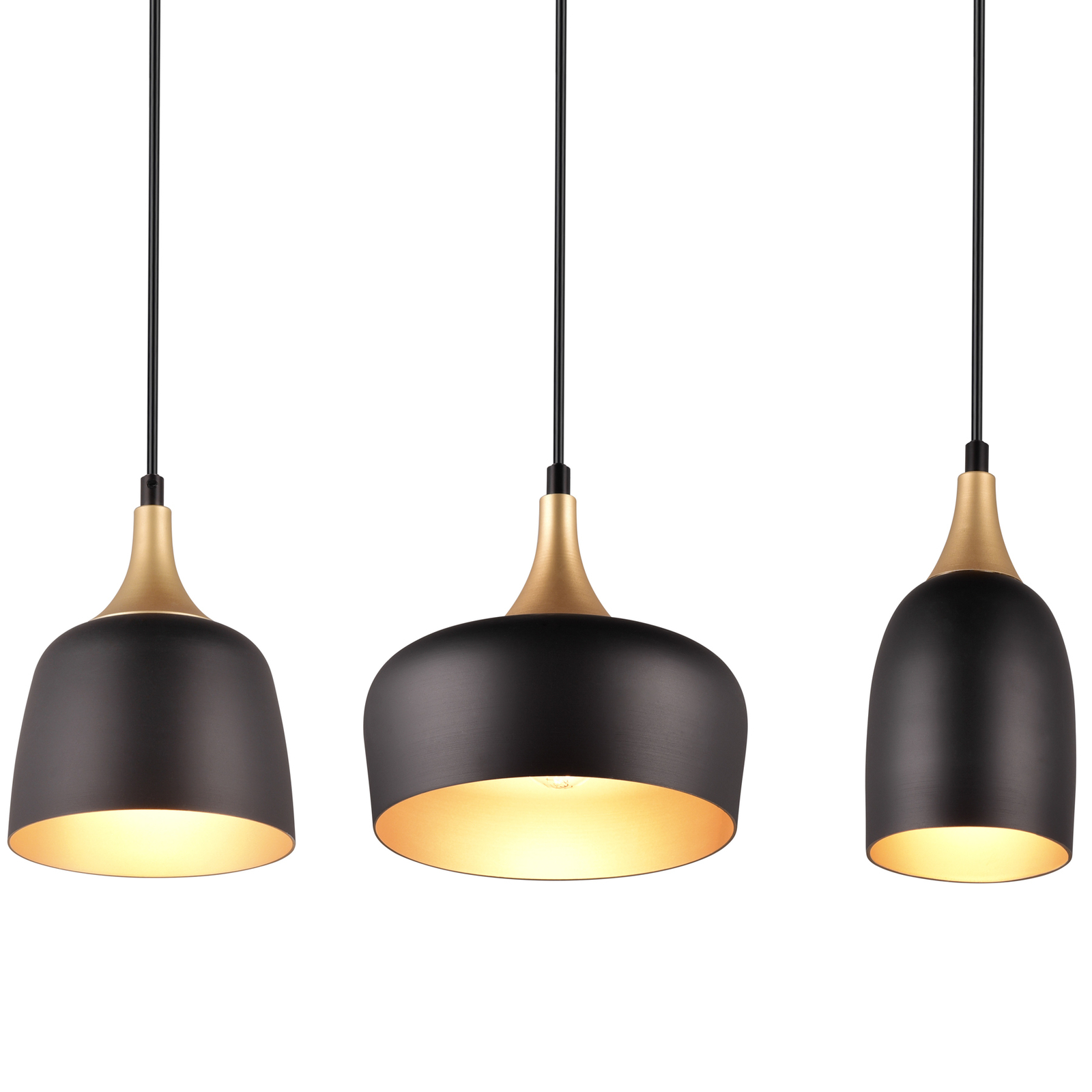 Lámpara colgante Chiraz, 3 luces, negro/oro