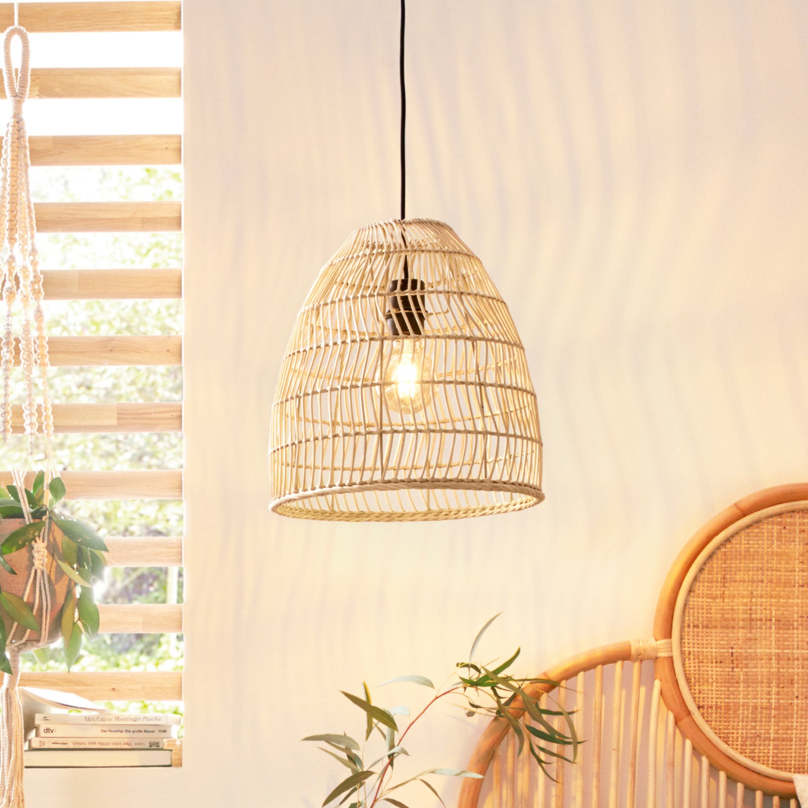 EGLO Ayesgarth lampă suspendată cu un abajur din ratan - Camera de zi / sufragerie - Casă de țară / Rustic - ratan natural negru - Lemn