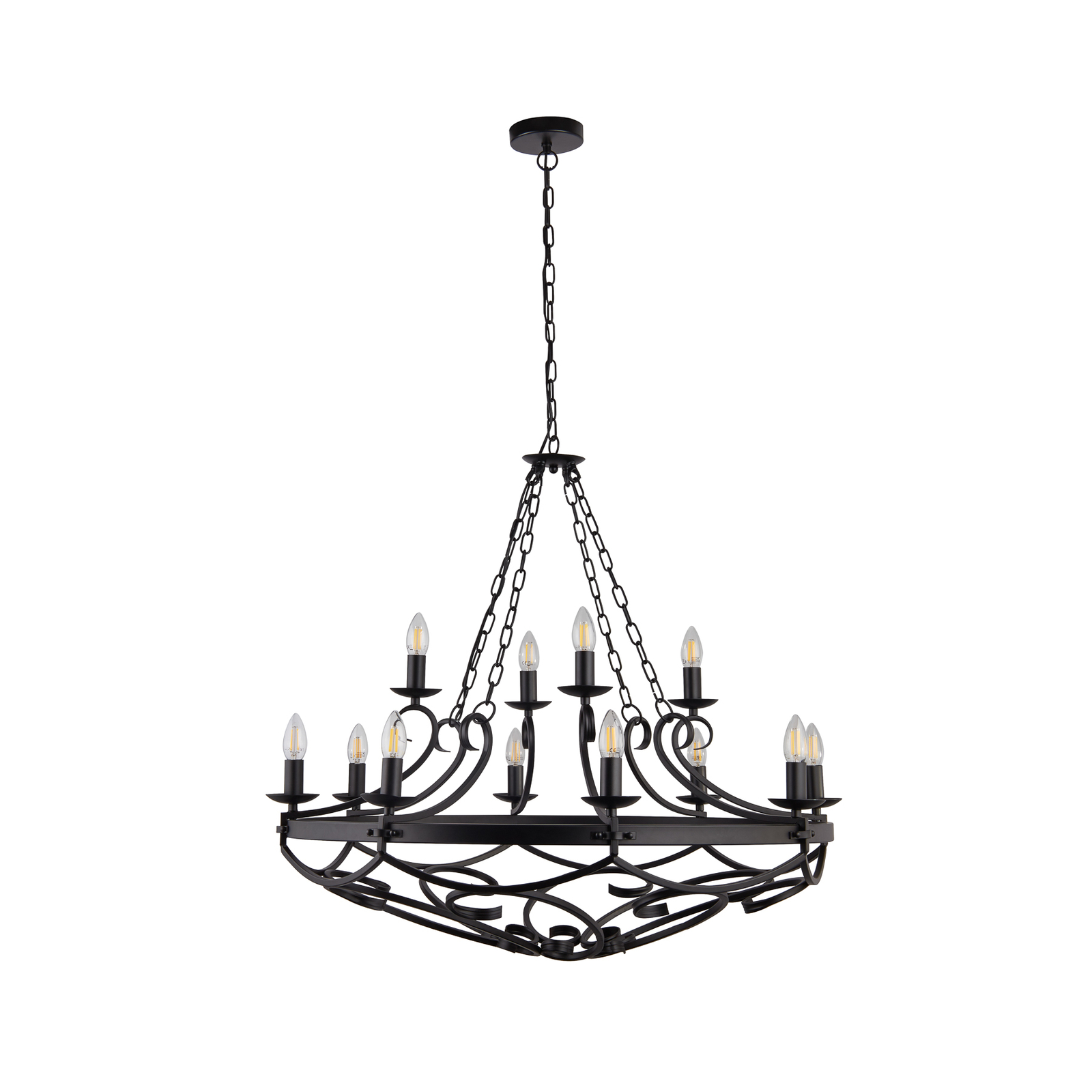 Cartwheel III chandelier, 12-bulb, Ø 89cm, black, metal