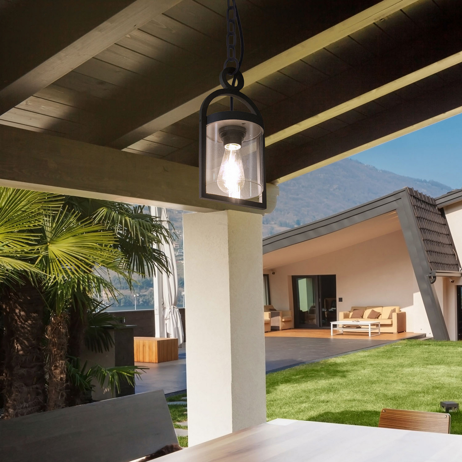 Candeeiro suspenso de exterior Maya, cinzento escuro, IP54, 150 cm