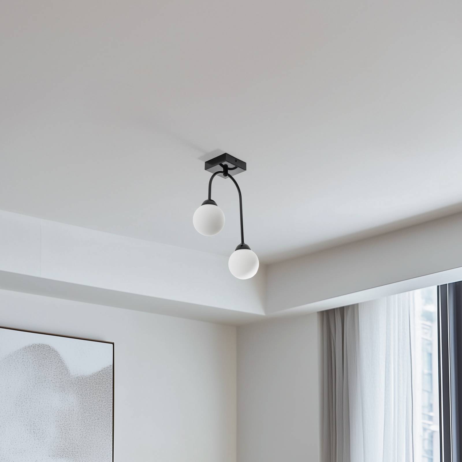 Lampa sufitowa Bandi, czarna/opalowa, 2-punktowa, G9