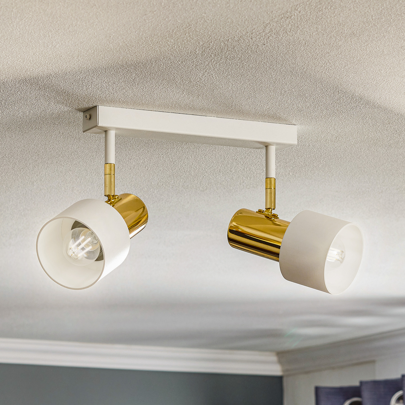 Destin ceiling spotlight, two-bulb, white/brass