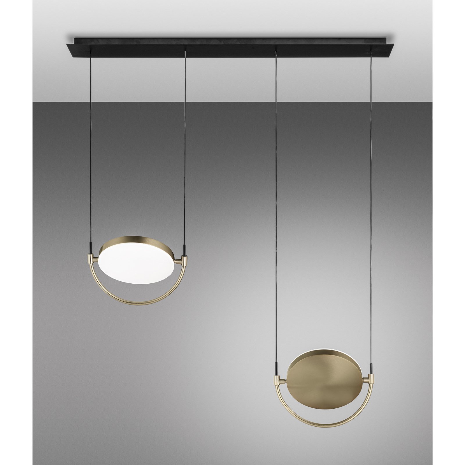 Suspension LED Giotto, à 2 lampes, séparée, dorée