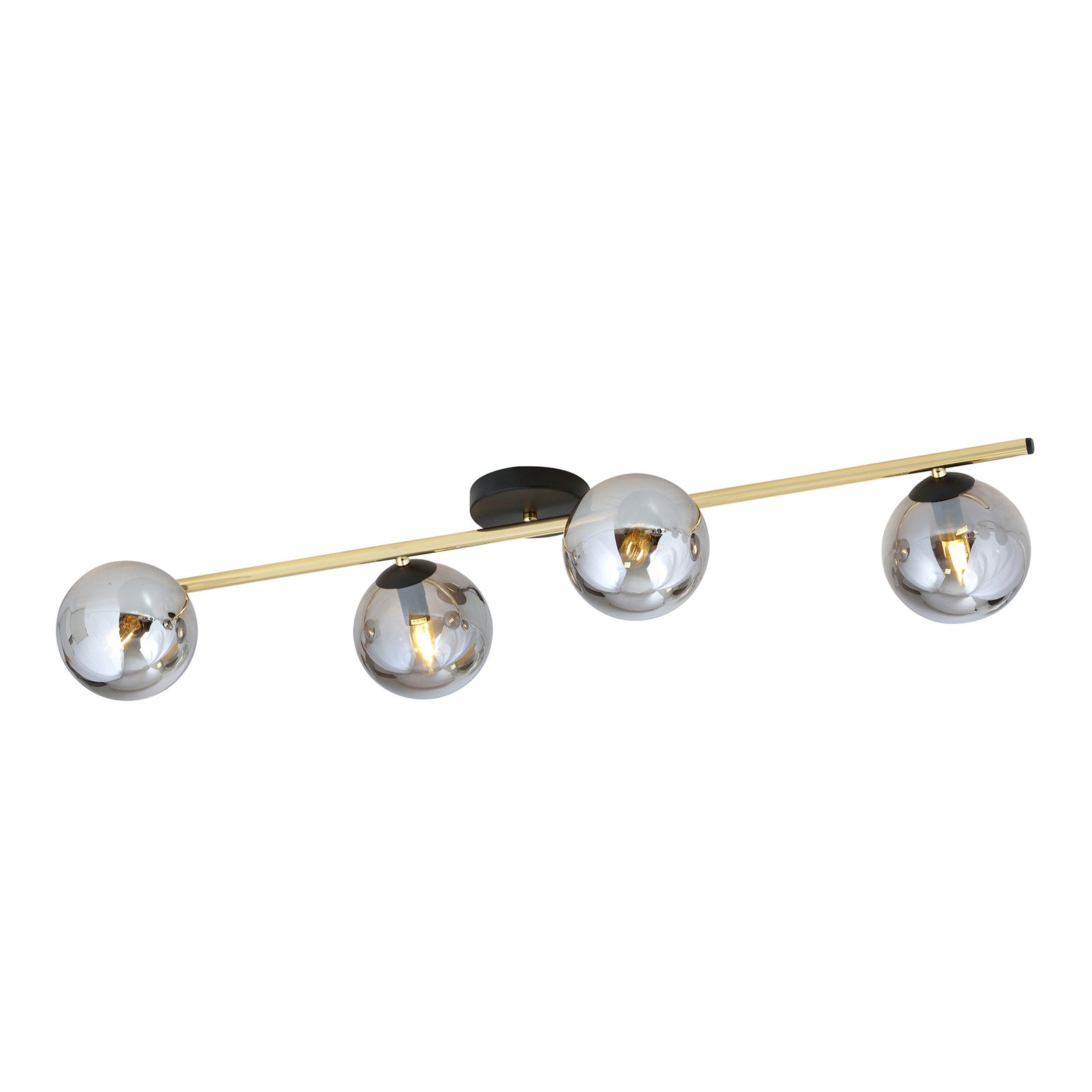 Candeeiro de teto Glassy 4 luzes linear preto/dourado/cinzento
