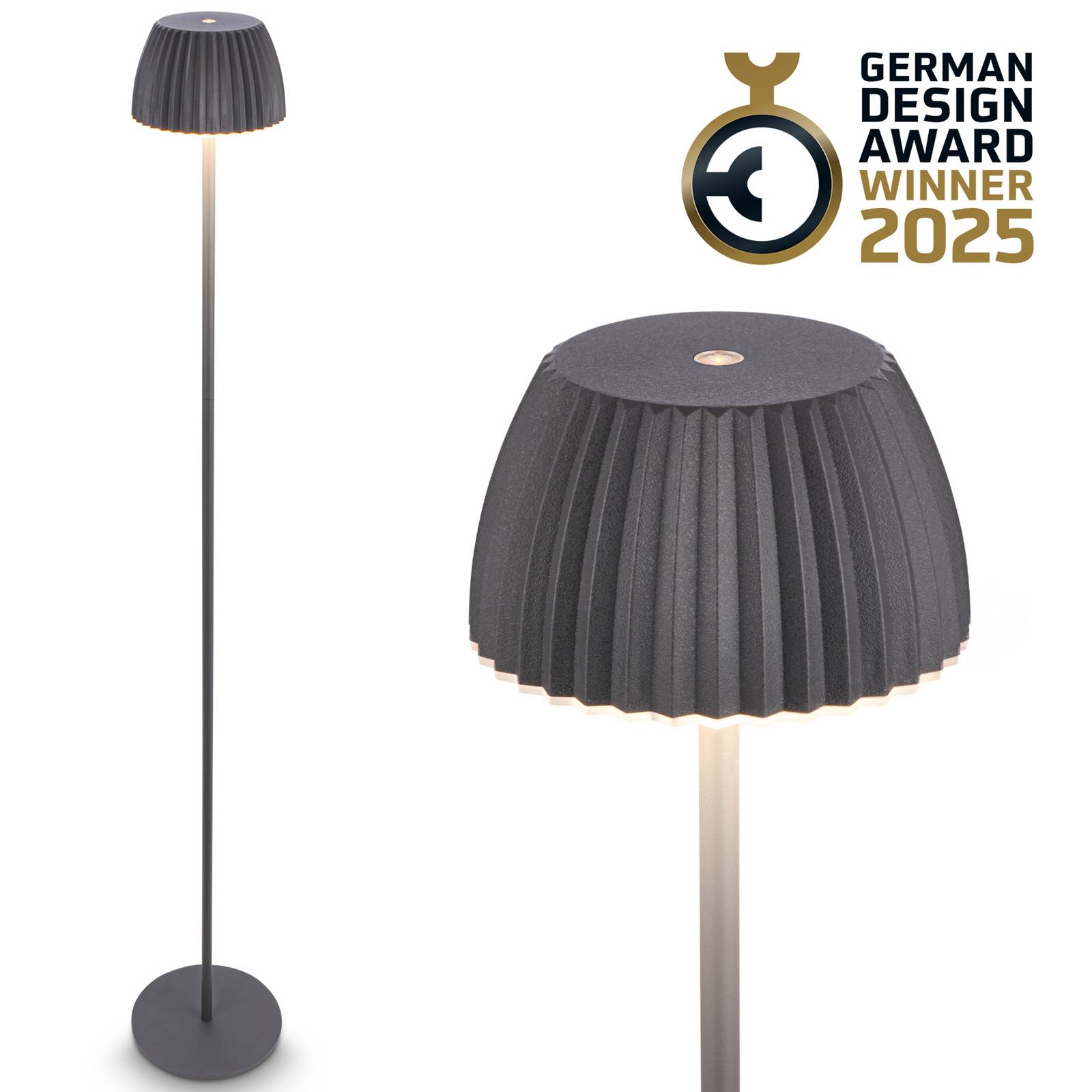 LED-Akku-Stehlampe Brilo unplugged Riffle, anthrazit