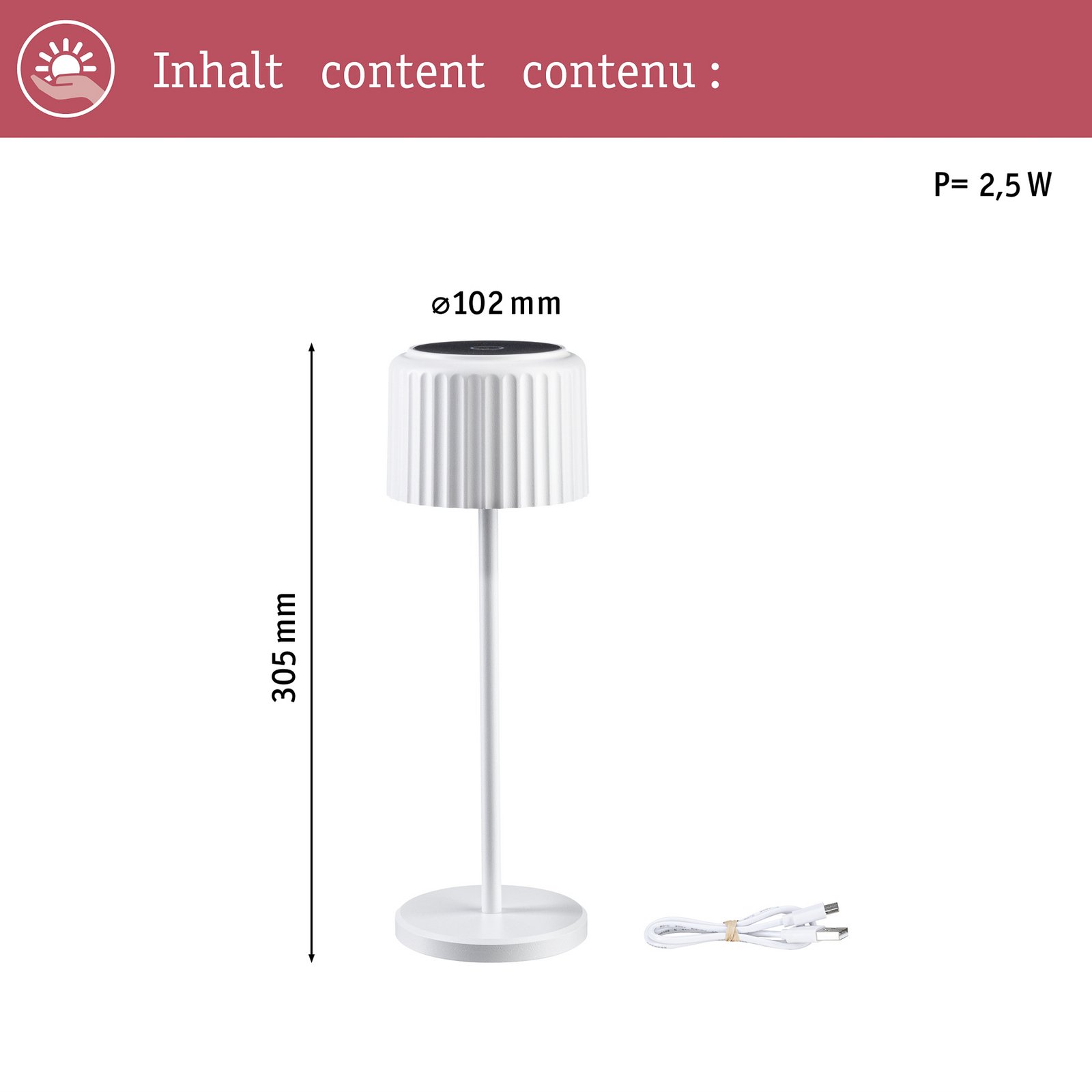 Lampa de masă solară cu LED Paulmann Else, albă, IP44, dimabil