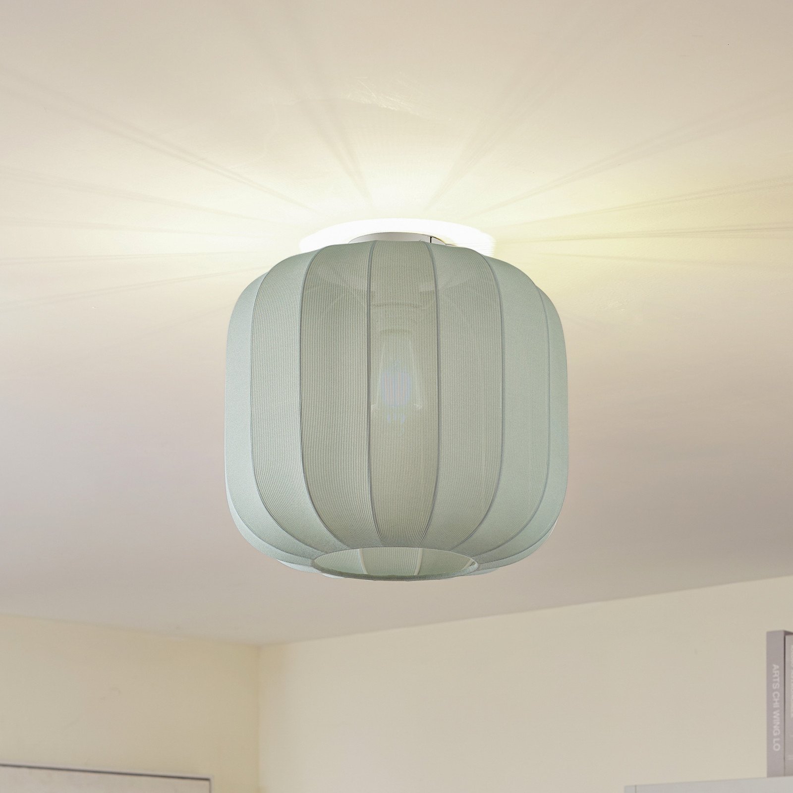 Lindby Helin plafonieră albastru țesătură Ø 35 cm - Camera de zi / sufragerie - Scandinavă - albastru deschis - Țesătură / Textil