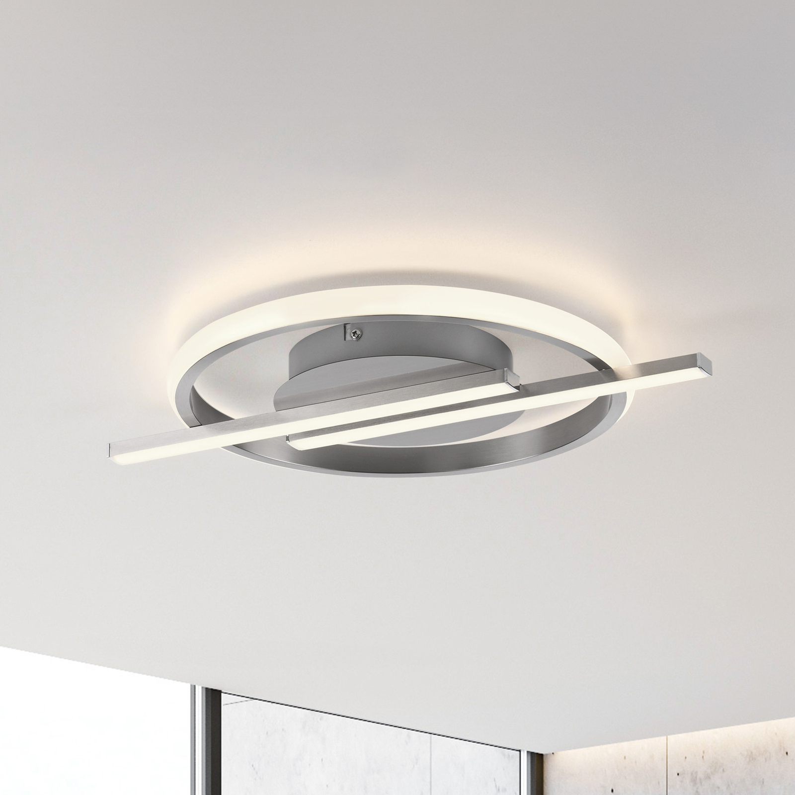 JUST LIGHT. Korsa LED ceiling light, steel-coloured, dimmable