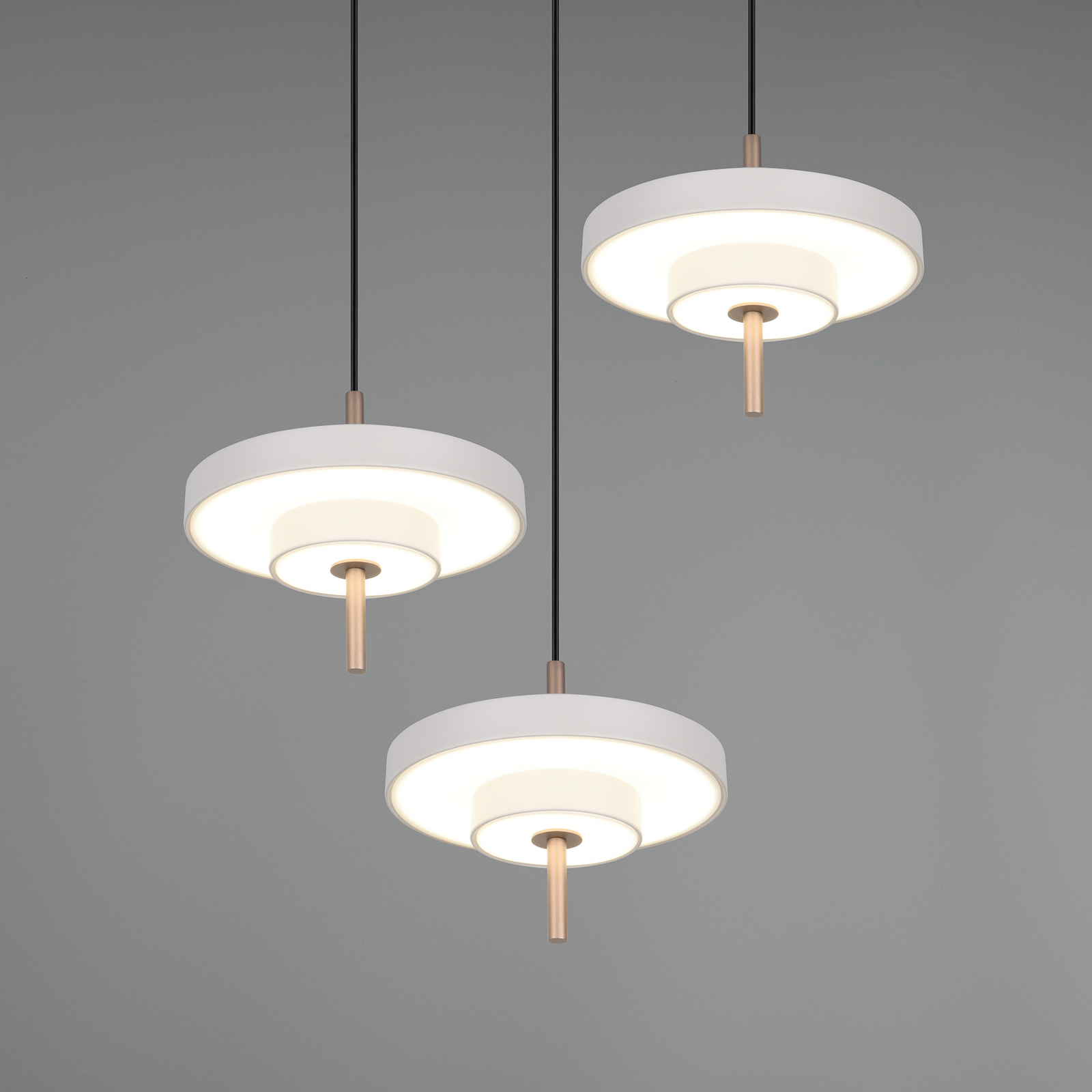 LED hanglamp Keaton, lichtgrijs, Ø 45 cm, metaal, CCT 3-lamps LED hanglamp Keaton, lichtgrijs, Ø 45 cm, metaal, CCT 3-lamps