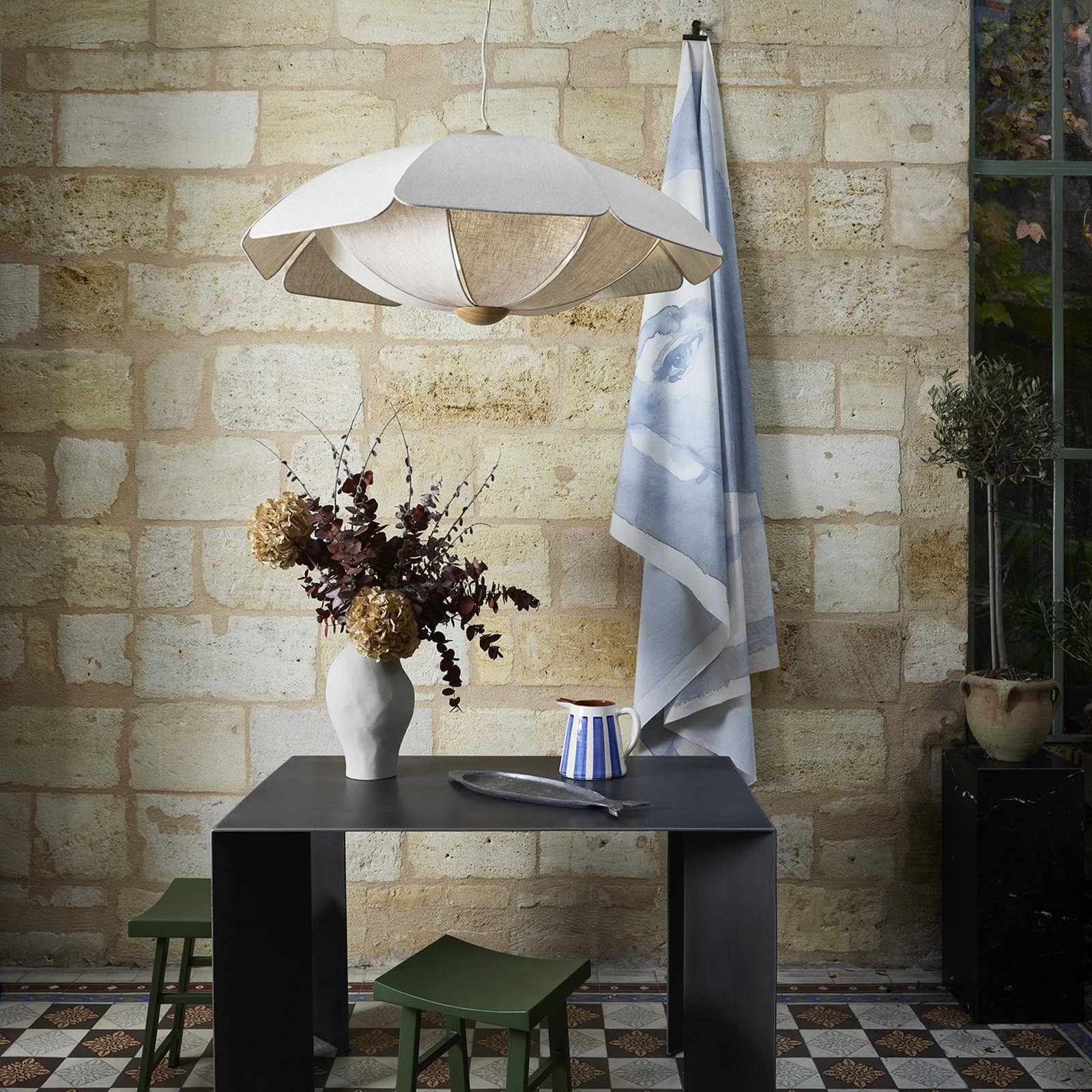 Coquillage Hängelampe 110 cm cremefarben Leinen - MARKET SET