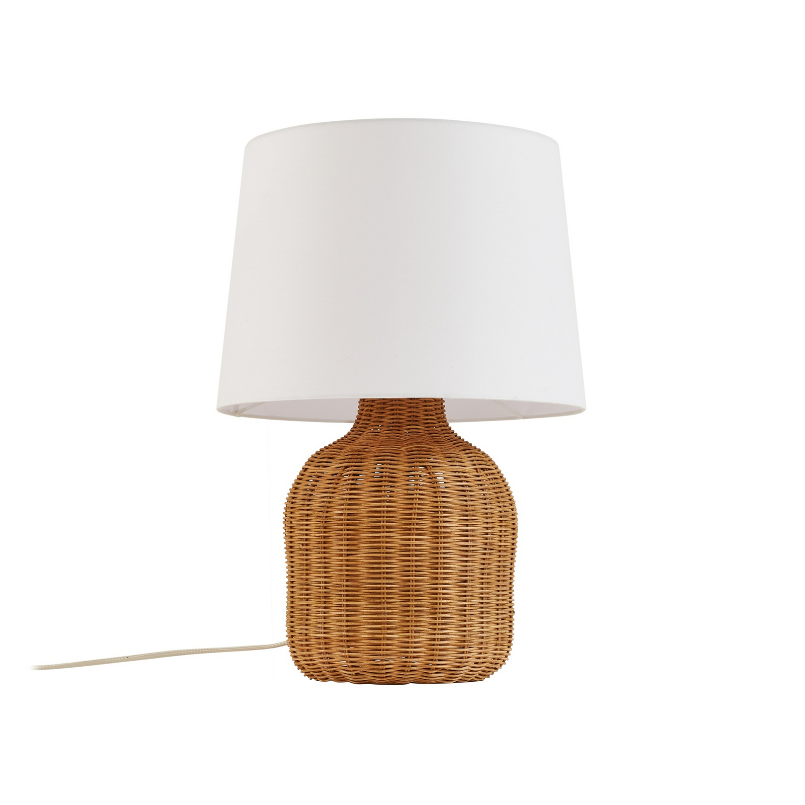 Lirenda table lamp, natural/white, rattan, height 52 cm - Lindby