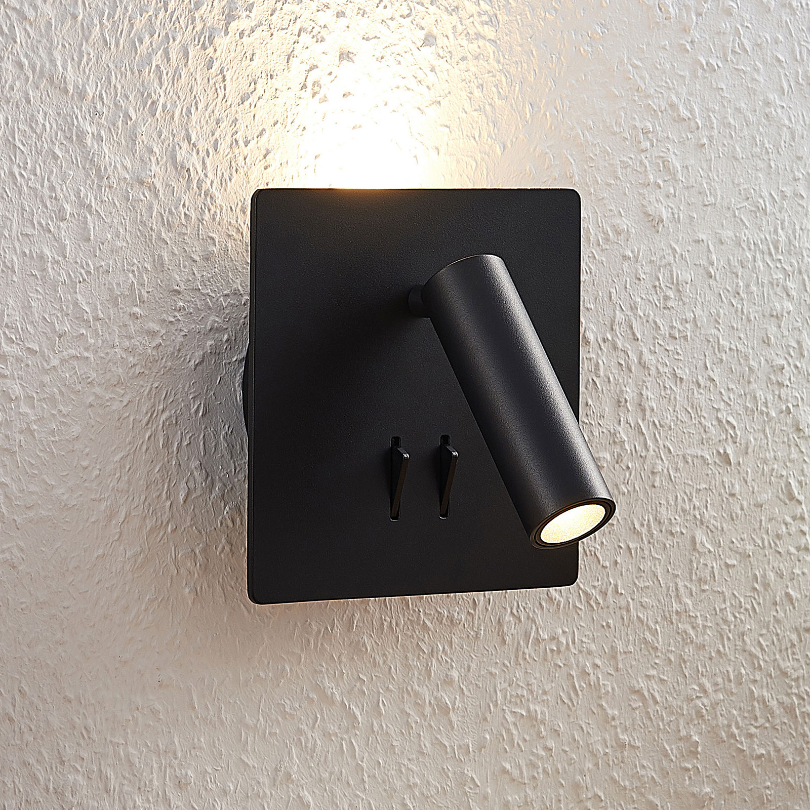 Lucande Magya LED-vägglampa svart 2 lampor kvadrat