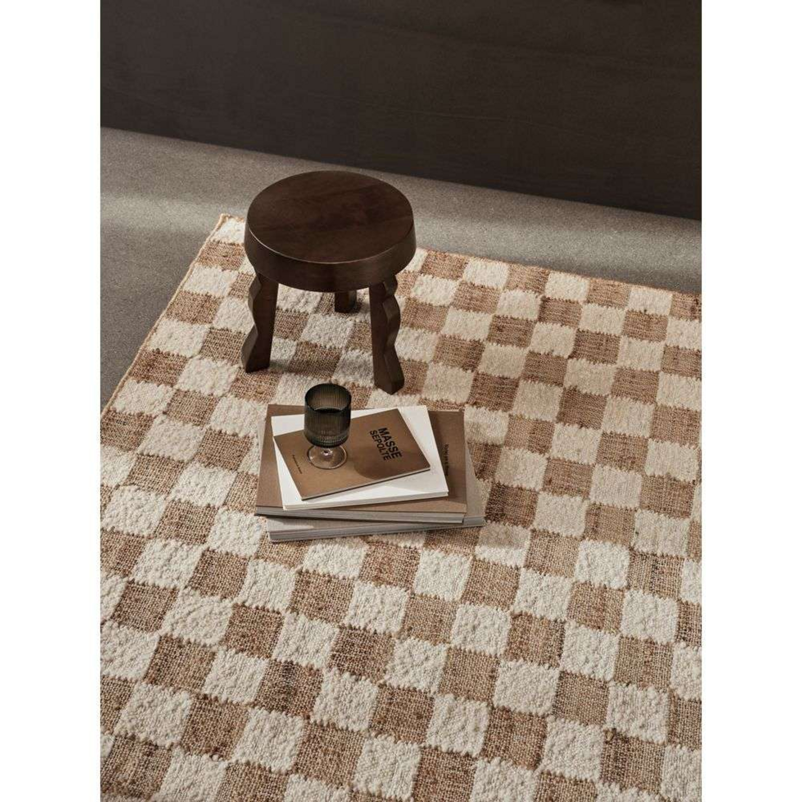 Check Wool Jute Rug 140x200 Off-white/Natural - ferm LIVING